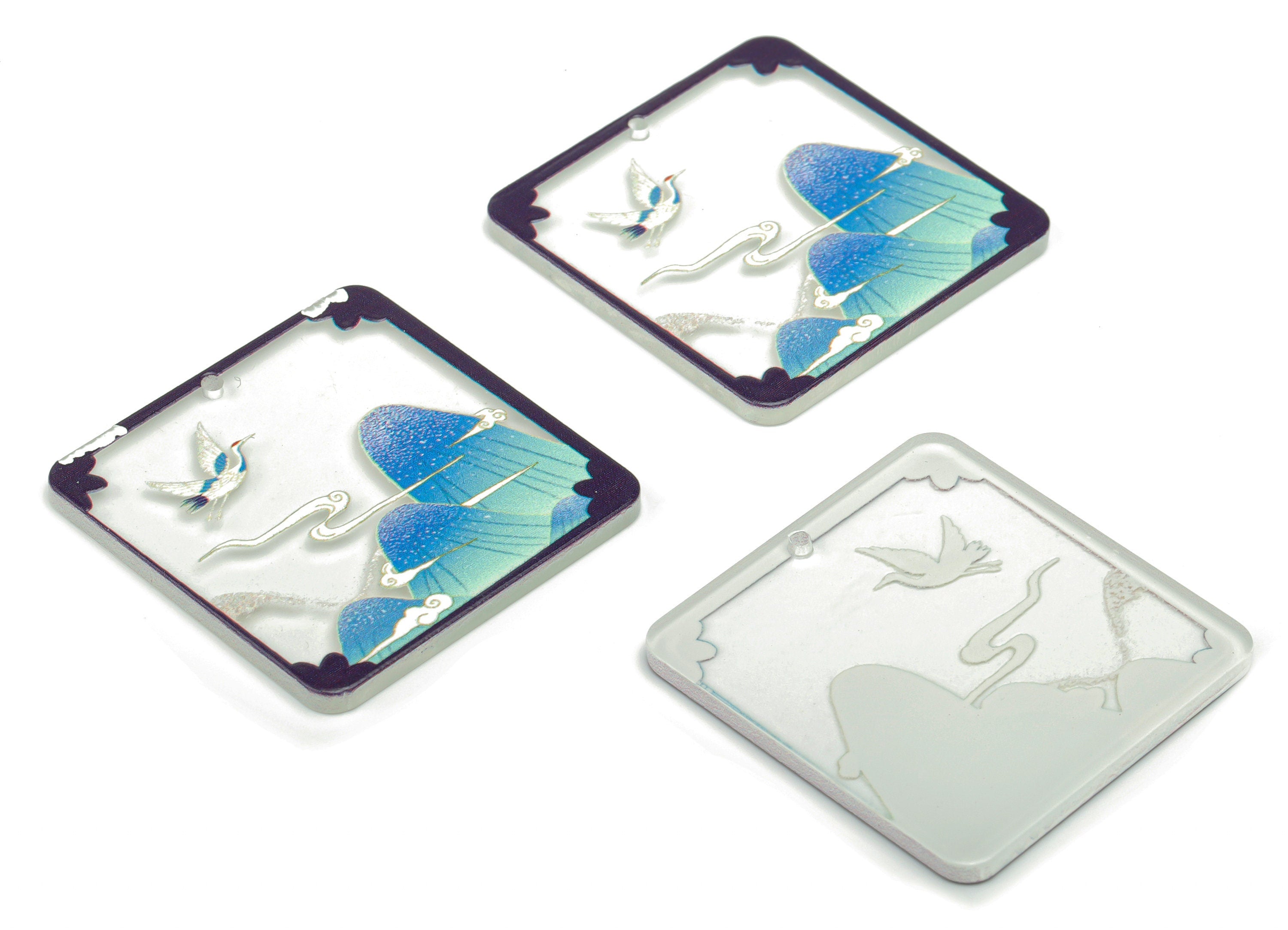 Acrylic Square Warbler Cloud Earring Charms - Acrylic Painting Square Mountain Pendant - Printing Textured - 34.83x34.76x2.24mm - AC2475D - DOMEDBAZAAR