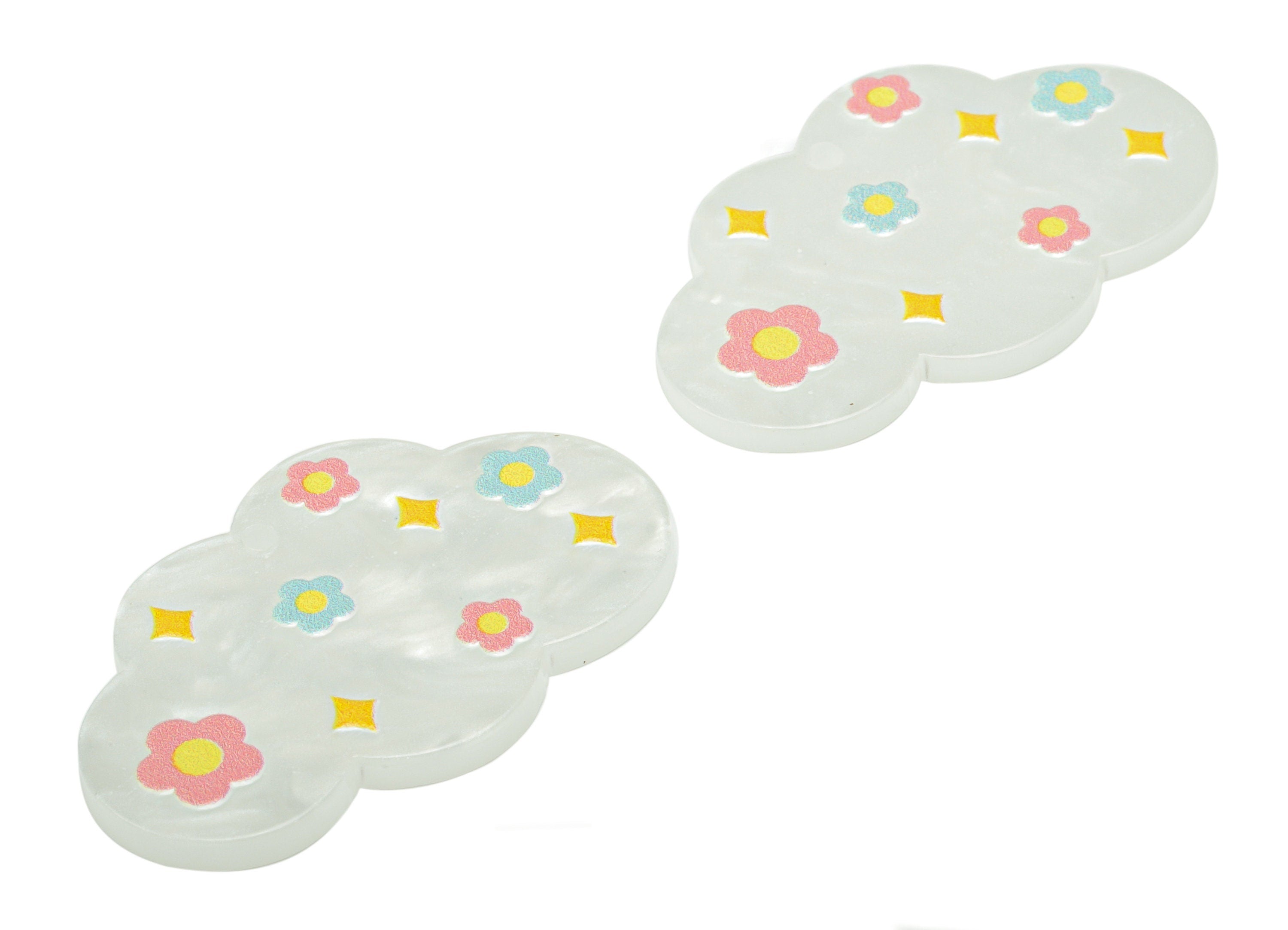 Acrylic Cloud Flower Plant Earring Charms - Ivory Acrylic Cloud Star Pendant - Printing Textured - 37.53x22.61x2.51mm - AC2482A - DOMEDBAZAAR