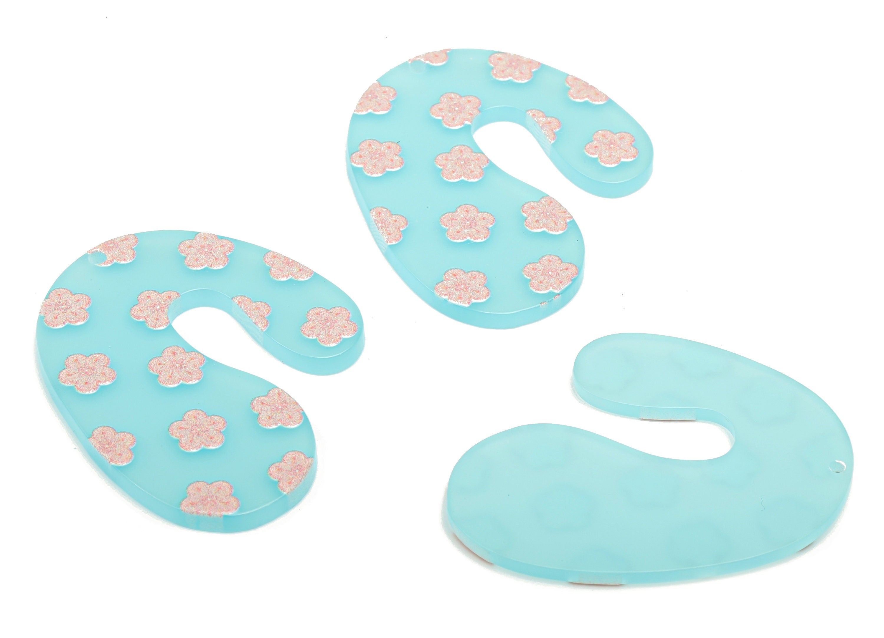 Acrylic U Flower Earring Charms - Acrylic Flower U Pendant - Printing Textured - Jewelry Making Supplies - 41.25x34.32x1.88mm - AC2471 - DOMEDBAZAAR