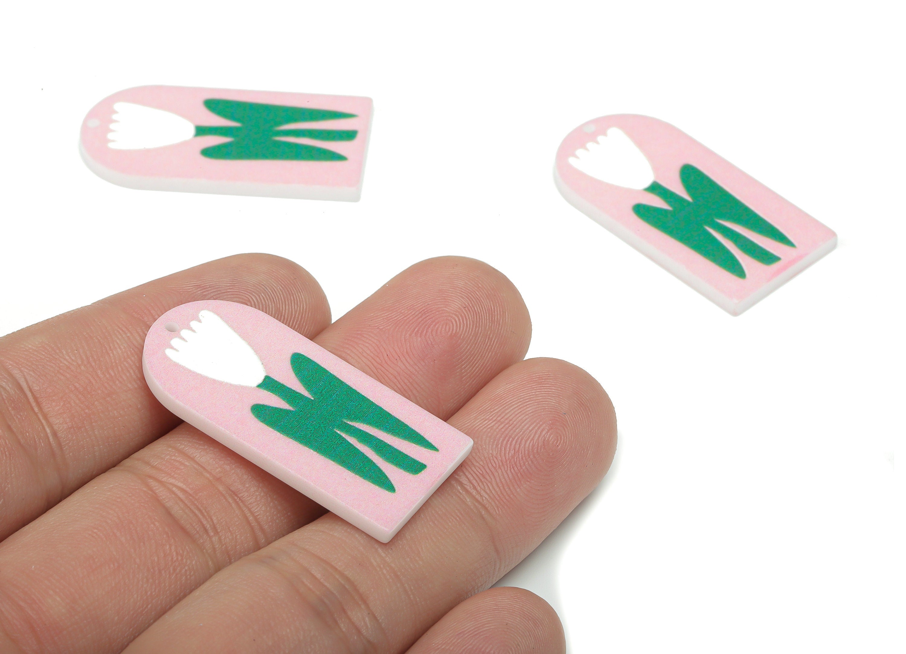 Acrylic Domed Flower Earring Charms - Acrylic D Leaf Pendant - Printing Textured - Jewelry Making Supplies - 35.57x17.77x2.37mm - AC2483A - DOMEDBAZAAR