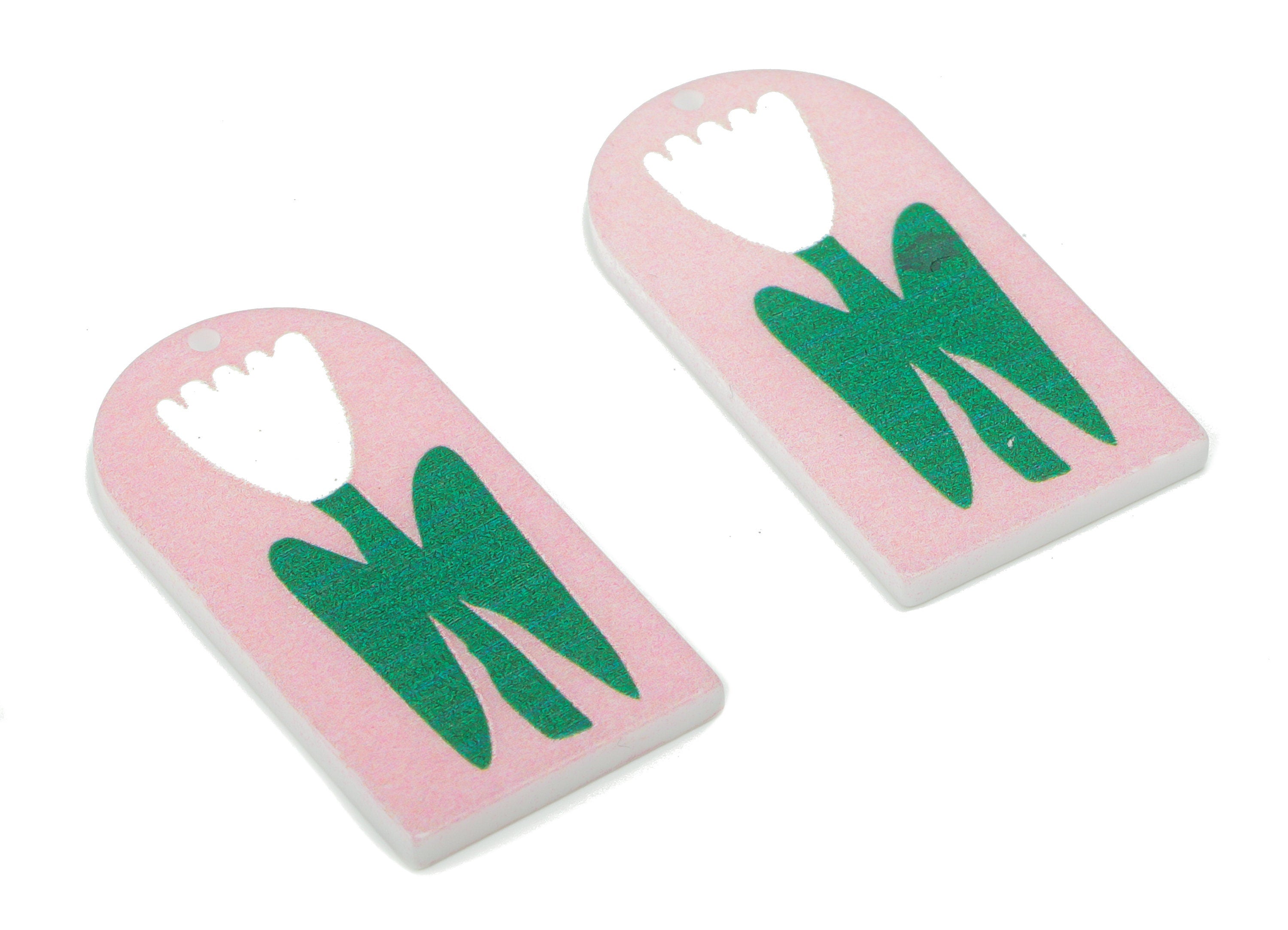 Acrylic Domed Flower Earring Charms - Acrylic D Leaf Pendant - Printing Textured - Jewelry Making Supplies - 35.57x17.77x2.37mm - AC2483A - DOMEDBAZAAR