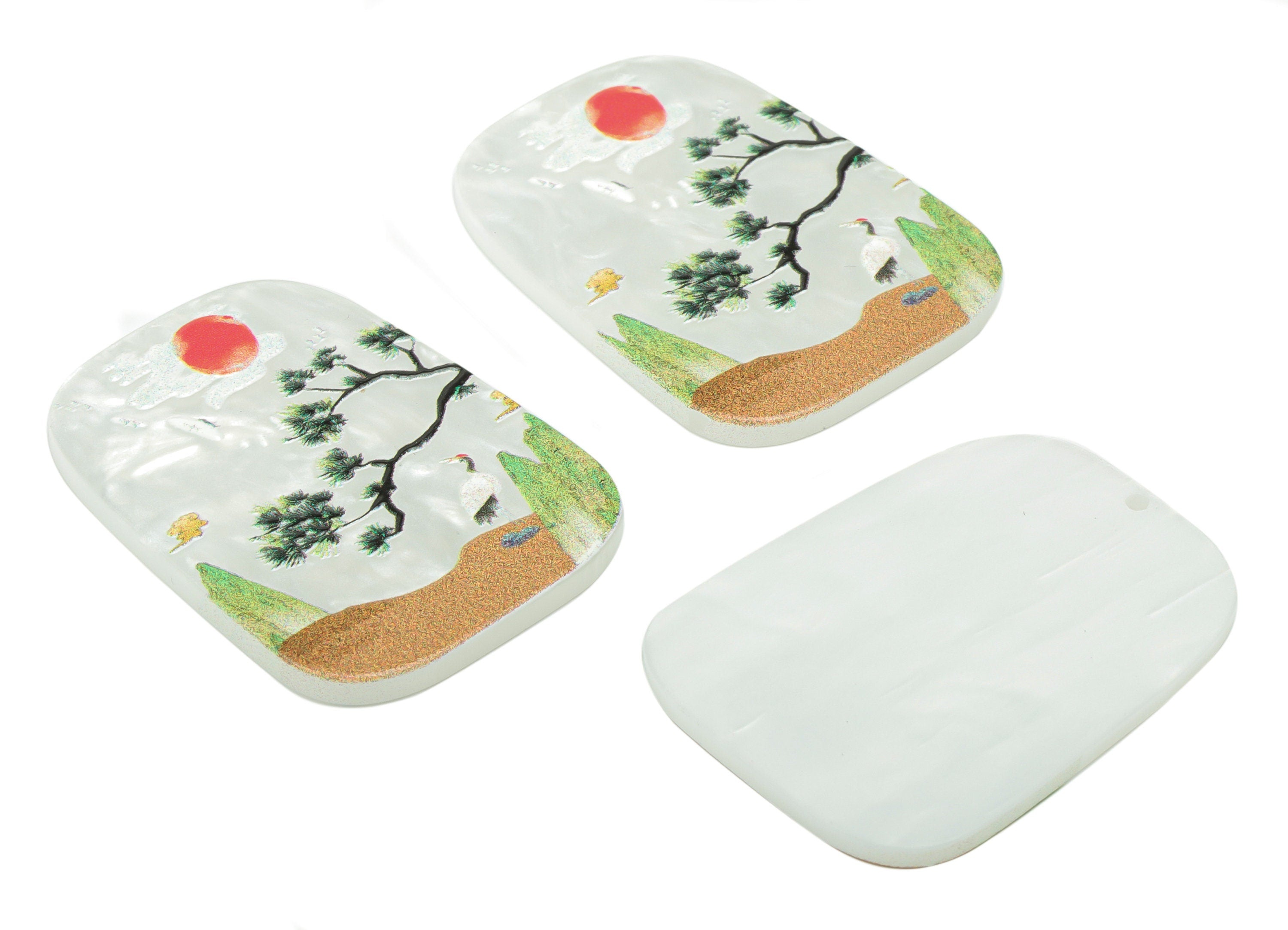 Acrylic Rectangle Sun Pine Tree Earring Charms - Acrylic Crane Cloud Mountain Pendant - Printing Textured - 39.53x29.48x2.41mm - AC2478B - DOMEDBAZAAR