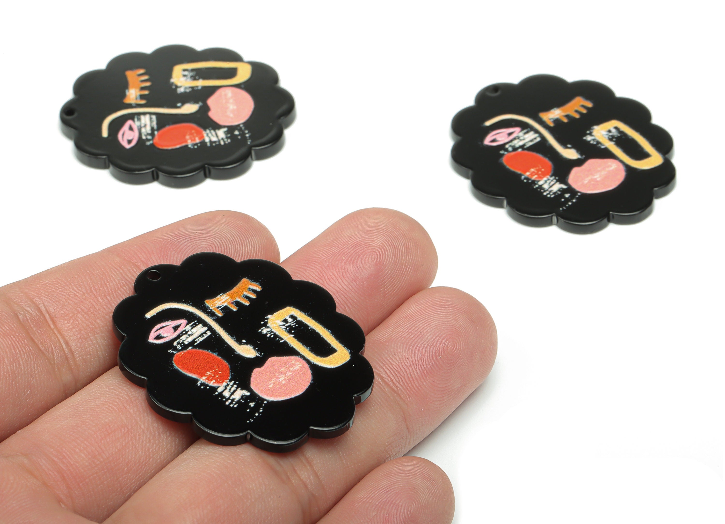 Acrylic Abstract Face Earring Charms - Acrylic Face Flower Pendant - Printing Textured - Jewelry Supplies - 39.24x34.12x2.33mm - AC2476A - DOMEDBAZAAR