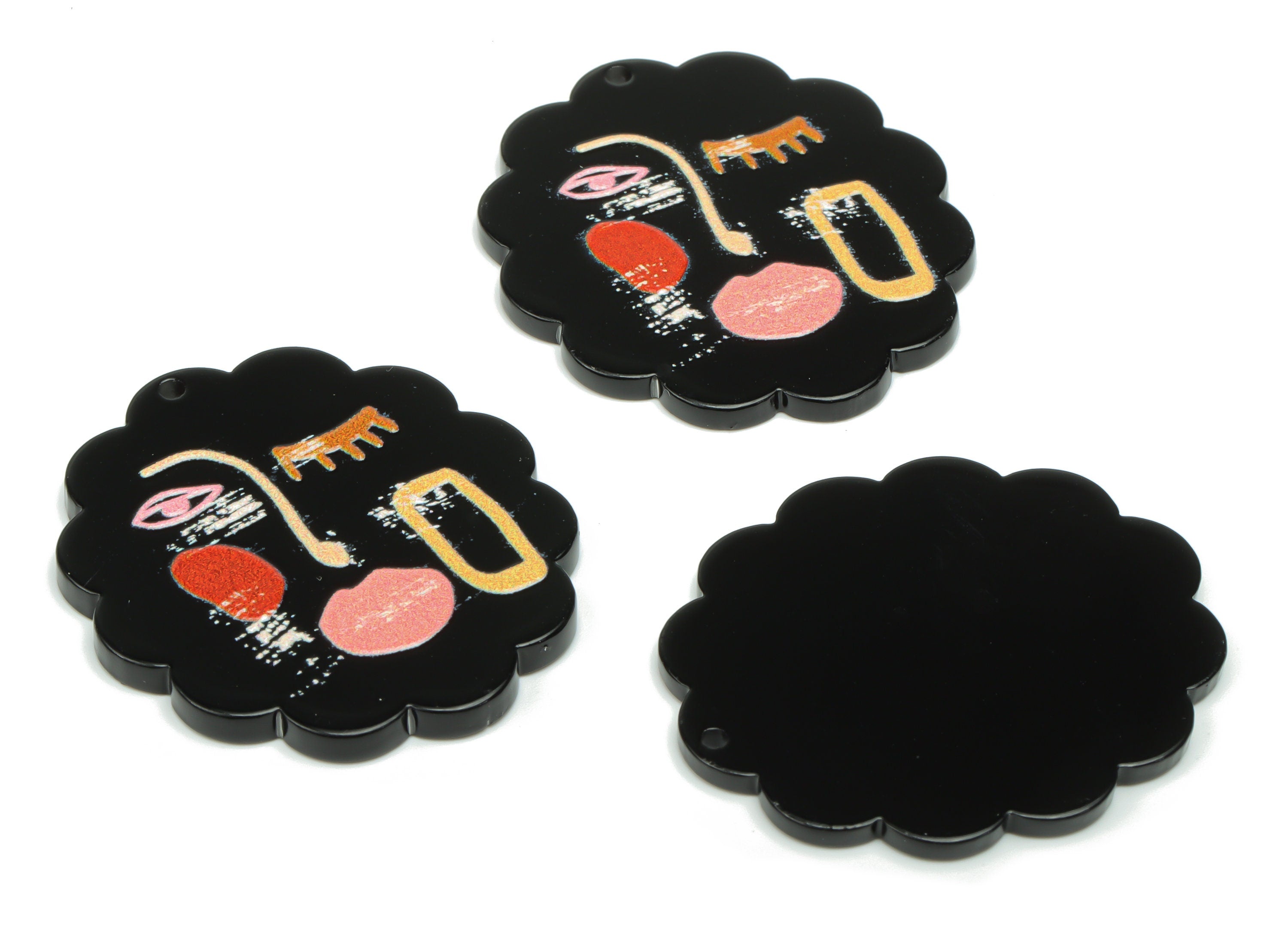 Acrylic Abstract Face Earring Charms - Acrylic Face Flower Pendant - Printing Textured - Jewelry Supplies - 39.24x34.12x2.33mm - AC2476A - DOMEDBAZAAR