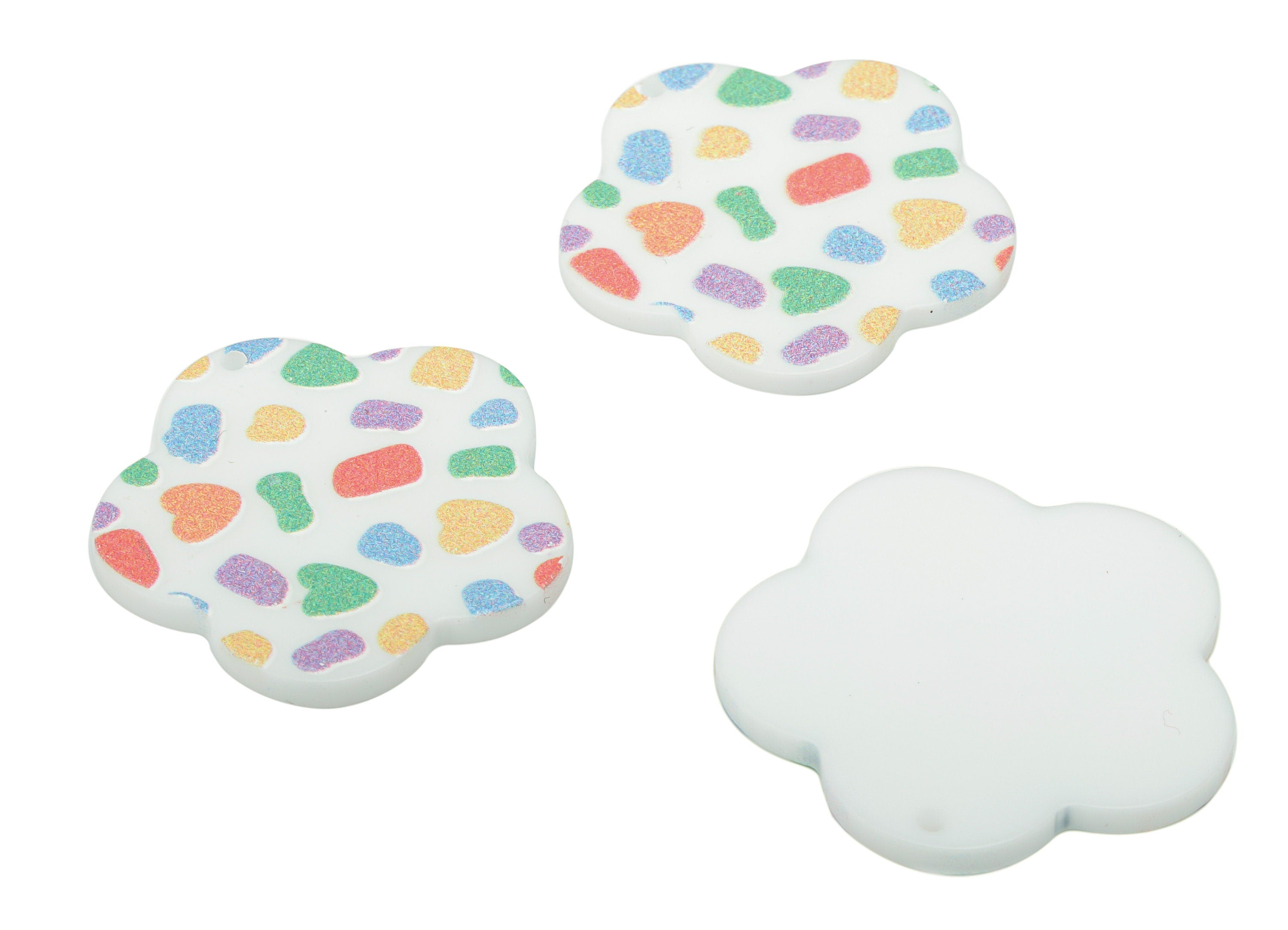 Acrylic Pattern Flower Earring Charms - Acrylic Flower Pendant - Printing Textured - Jewelry Making Supplies - 29.51x29x1.86mm - AC2479C - DOMEDBAZAAR