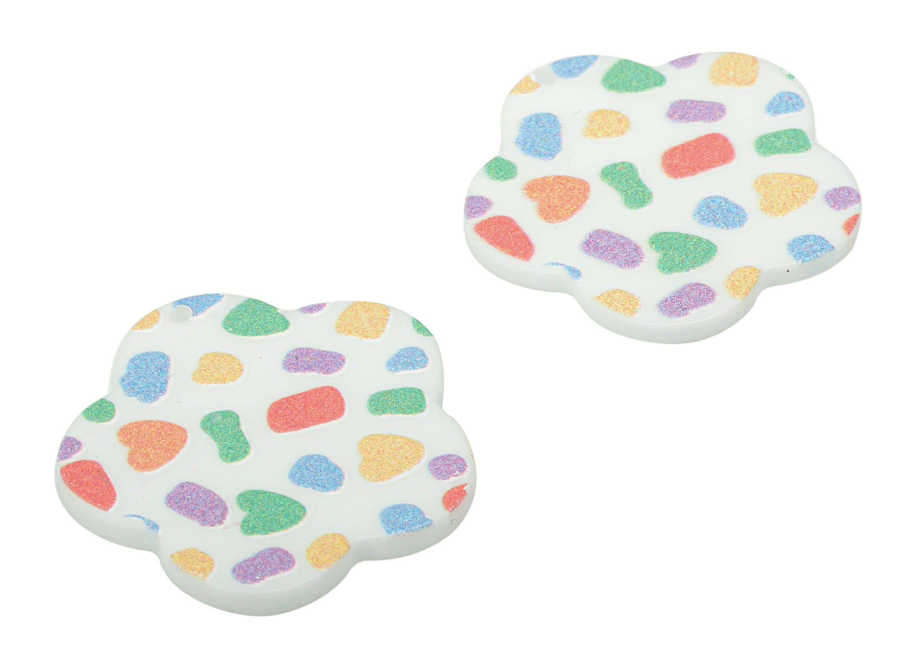 Acrylic Pattern Flower Earring Charms - Acrylic Flower Pendant - Printing Textured - Jewelry Making Supplies - 29.51x29x1.86mm - AC2479C - DOMEDBAZAAR