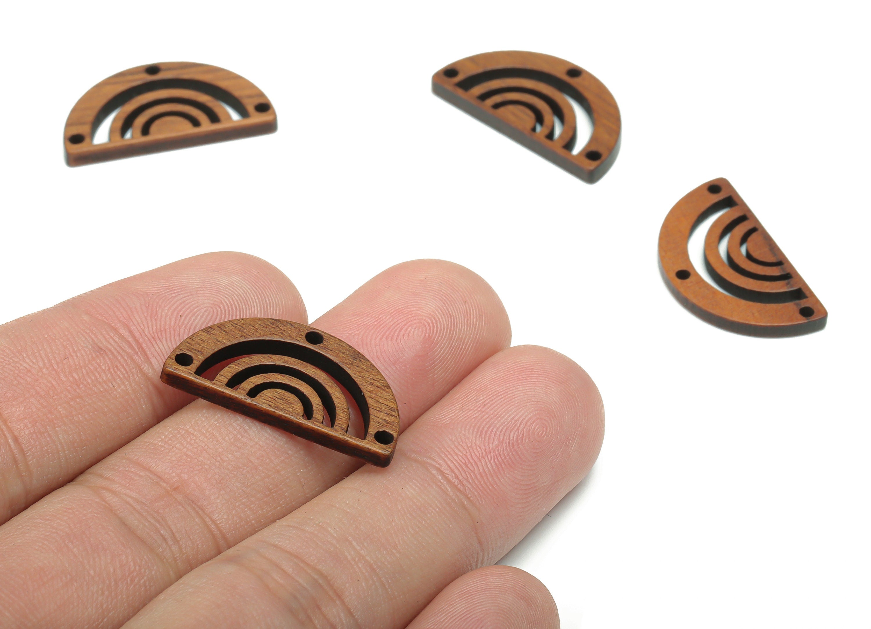 Walnut Wood Rainbow Domed Earring Connectors - Walnut Wood Semicircle Charms and Pendant - Jewelry Supplies - 25.08x13.46x2.36mm - BB1230 - DOMEDBAZAAR