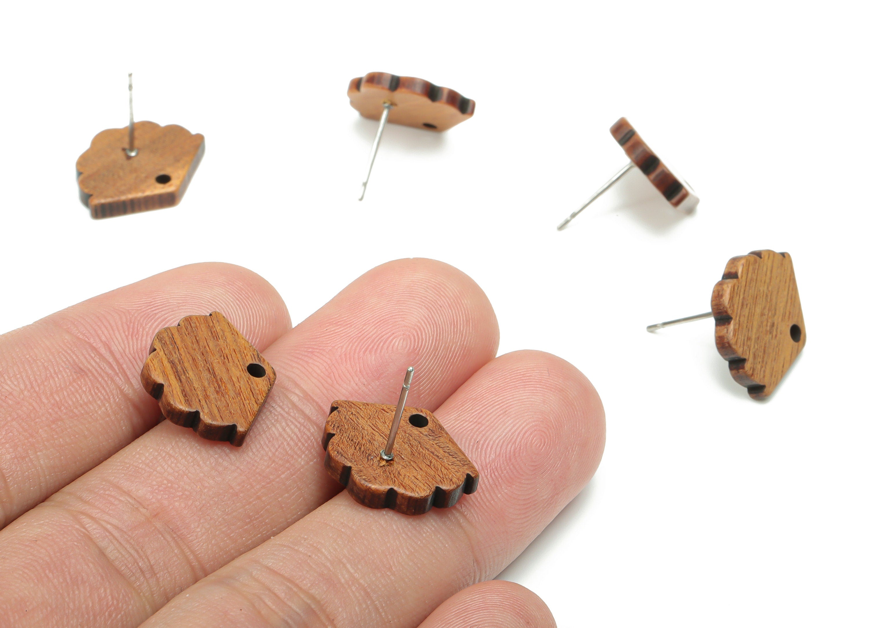 Walnut Wood Tree Earring Stud - Walnut Wood Tree Earring Post - 316 Surgical Stainless Steel - Jewelry Supplies - 17.1x13.59x2.63mm - BB1240 - DOMEDBAZAAR