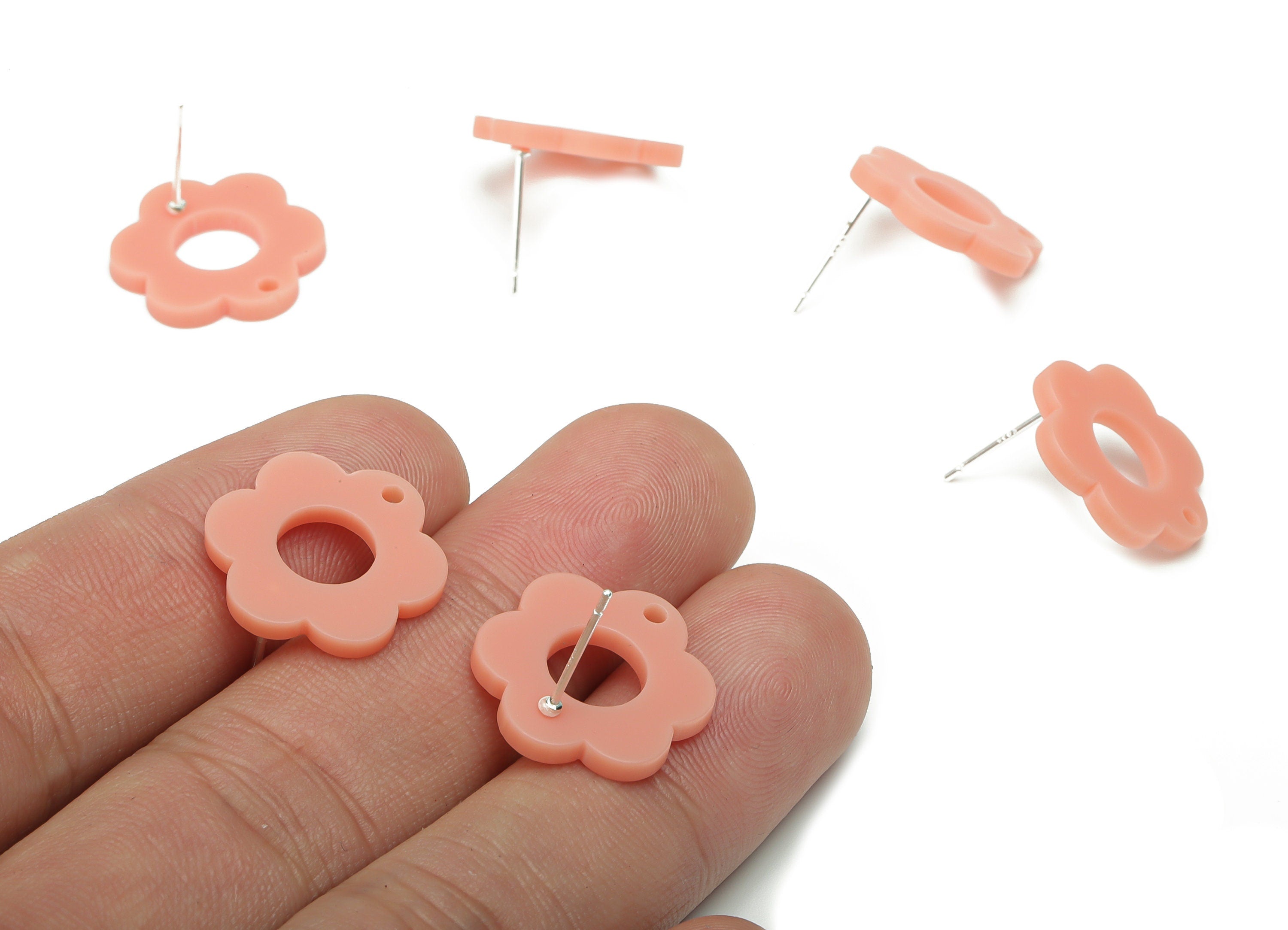 Acrylic Flower Earring Stud – Matte Acrylic Flower Post - Silver Plated Cupronickel Stud - Jewelry Supplies - 17.95x17.95x2.27mm - AC2428D - DOMEDBAZAAR