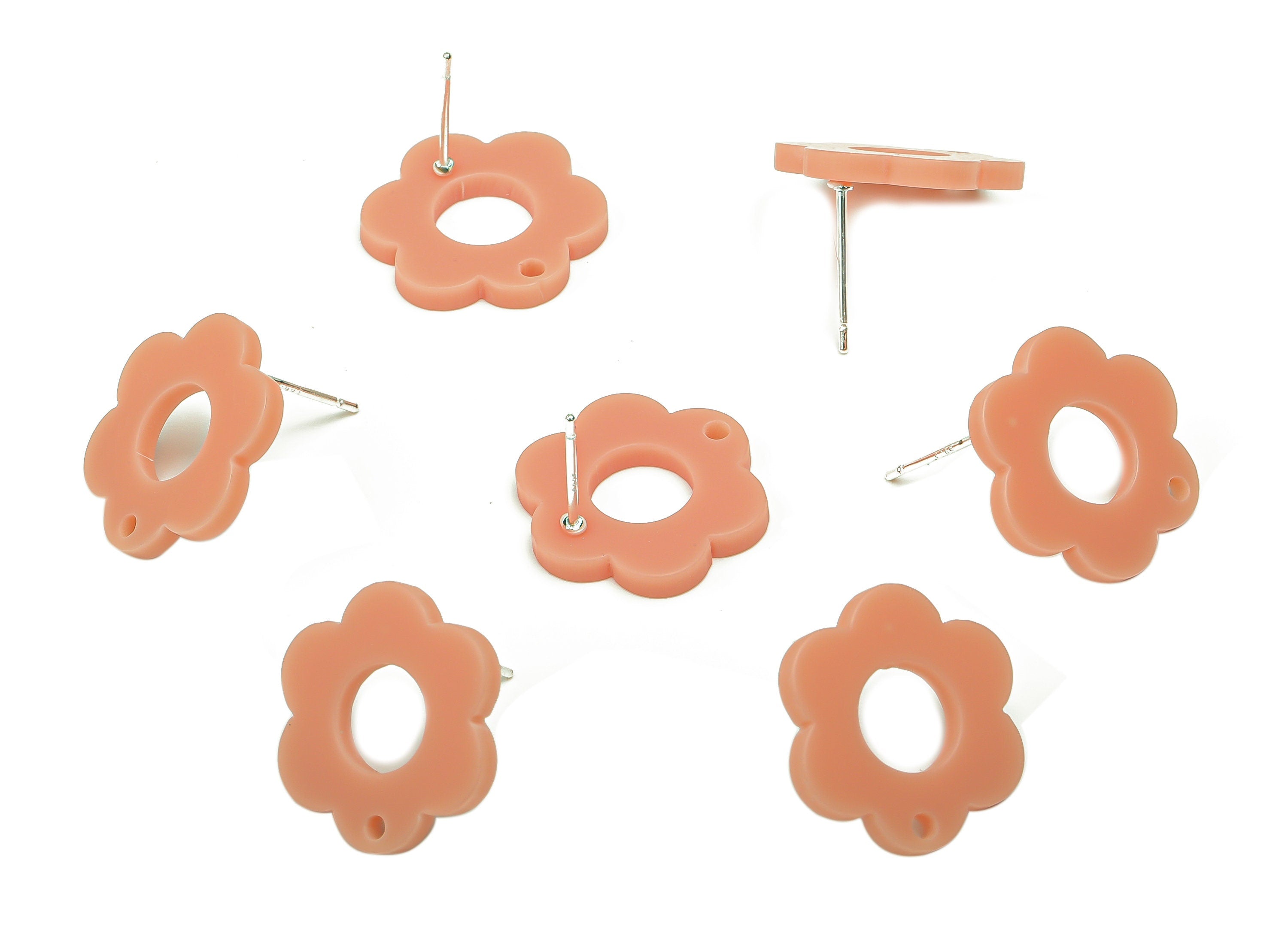 Acrylic Flower Earring Stud – Matte Acrylic Flower Post - Silver Plated Cupronickel Stud - Jewelry Supplies - 17.95x17.95x2.27mm - AC2428D - DOMEDBAZAAR