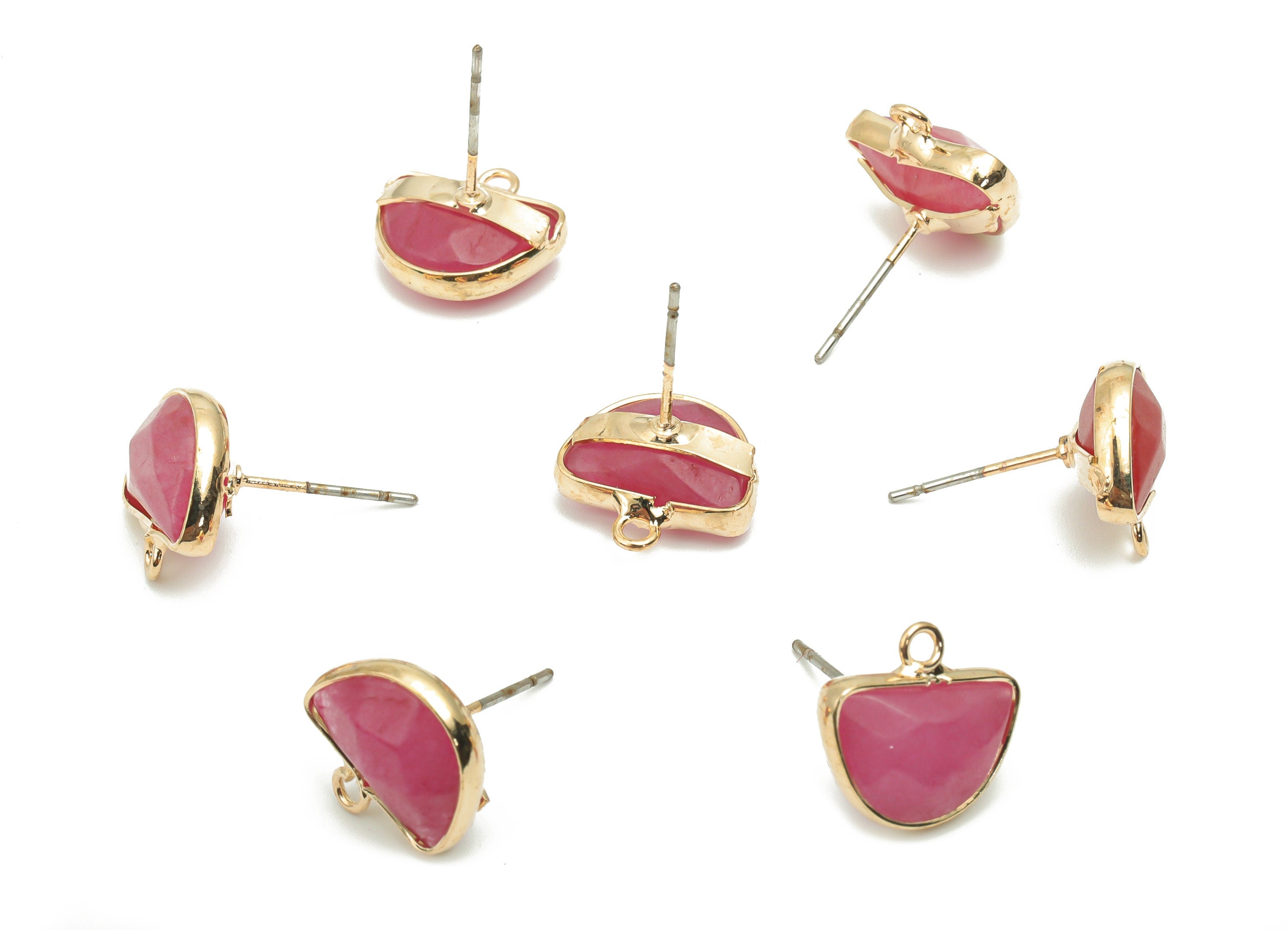 Purple Fluorite Semicircle Stud with Loop - Brass Domed Post - Gold Tone Plated Brass – 316 Stainless Steel Stud - 12.68x12.4x4.7mm– NS1600D - DOMEDBAZAAR