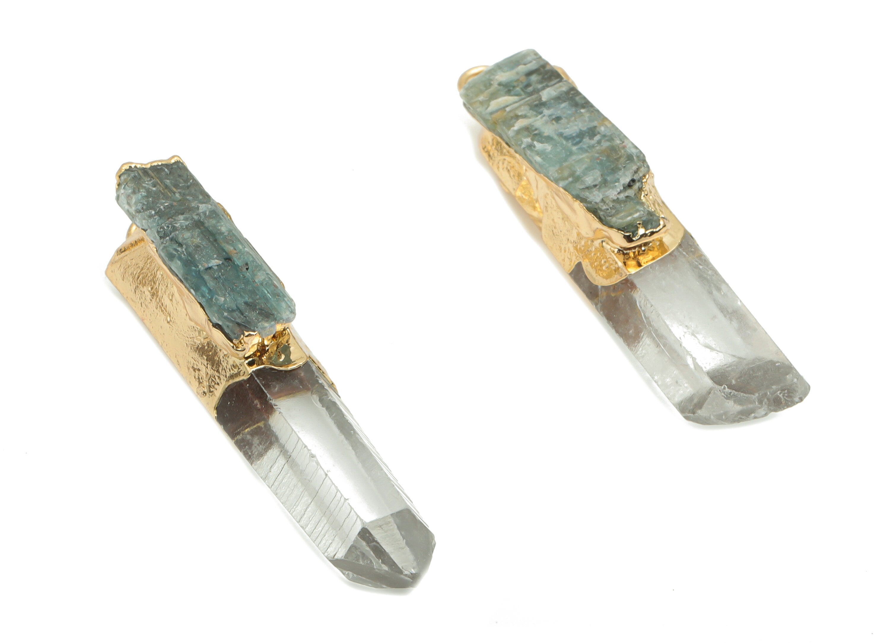 Clear Quartz Kyanite Bar - White Crystal Iron Stick Stone Charms - Natural Stone - Gold Tone Plated Iron – 44.76x9.4x11.98mm – NS1770B - DOMEDBAZAAR