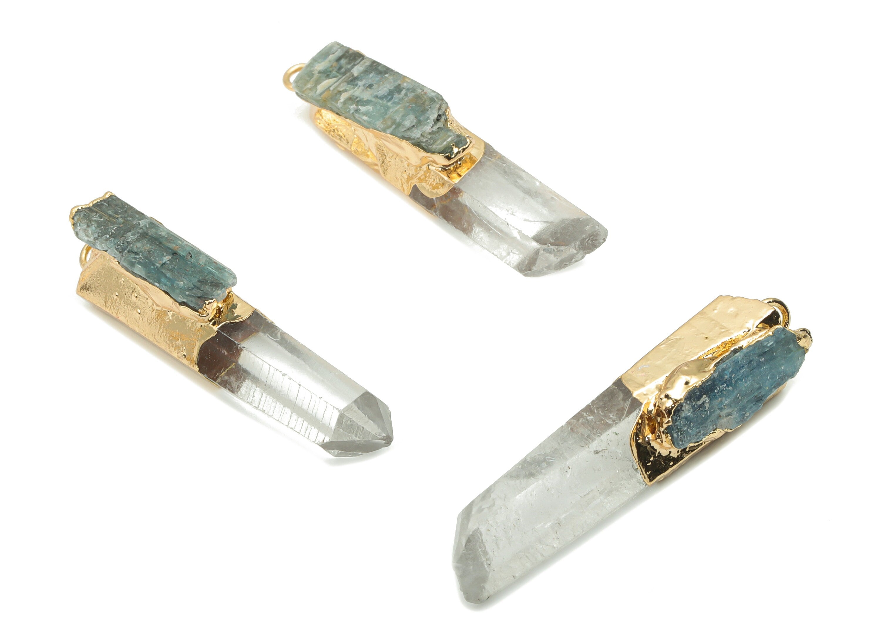 Clear Quartz Kyanite Bar - White Crystal Iron Stick Stone Charms - Natural Stone - Gold Tone Plated Iron – 44.76x9.4x11.98mm – NS1770B - DOMEDBAZAAR
