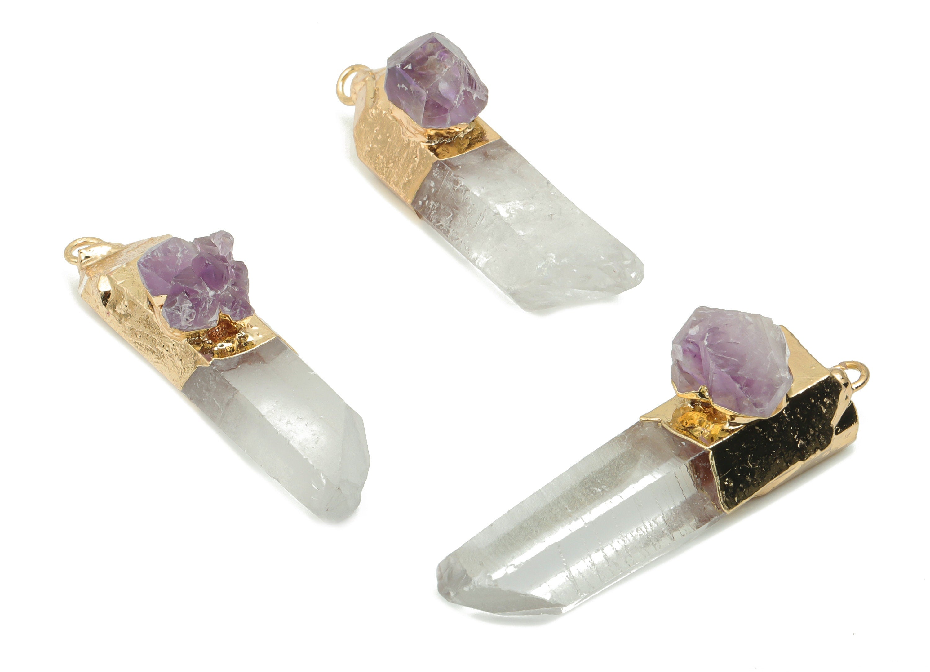Clear Quartz Amethyst Bar - White Crystal Iron Stick Stone Earring Charms - Natural Stone - Gold Tone Plated Iron – 44.6x10x14mm – NS1770C - DOMEDBAZAAR