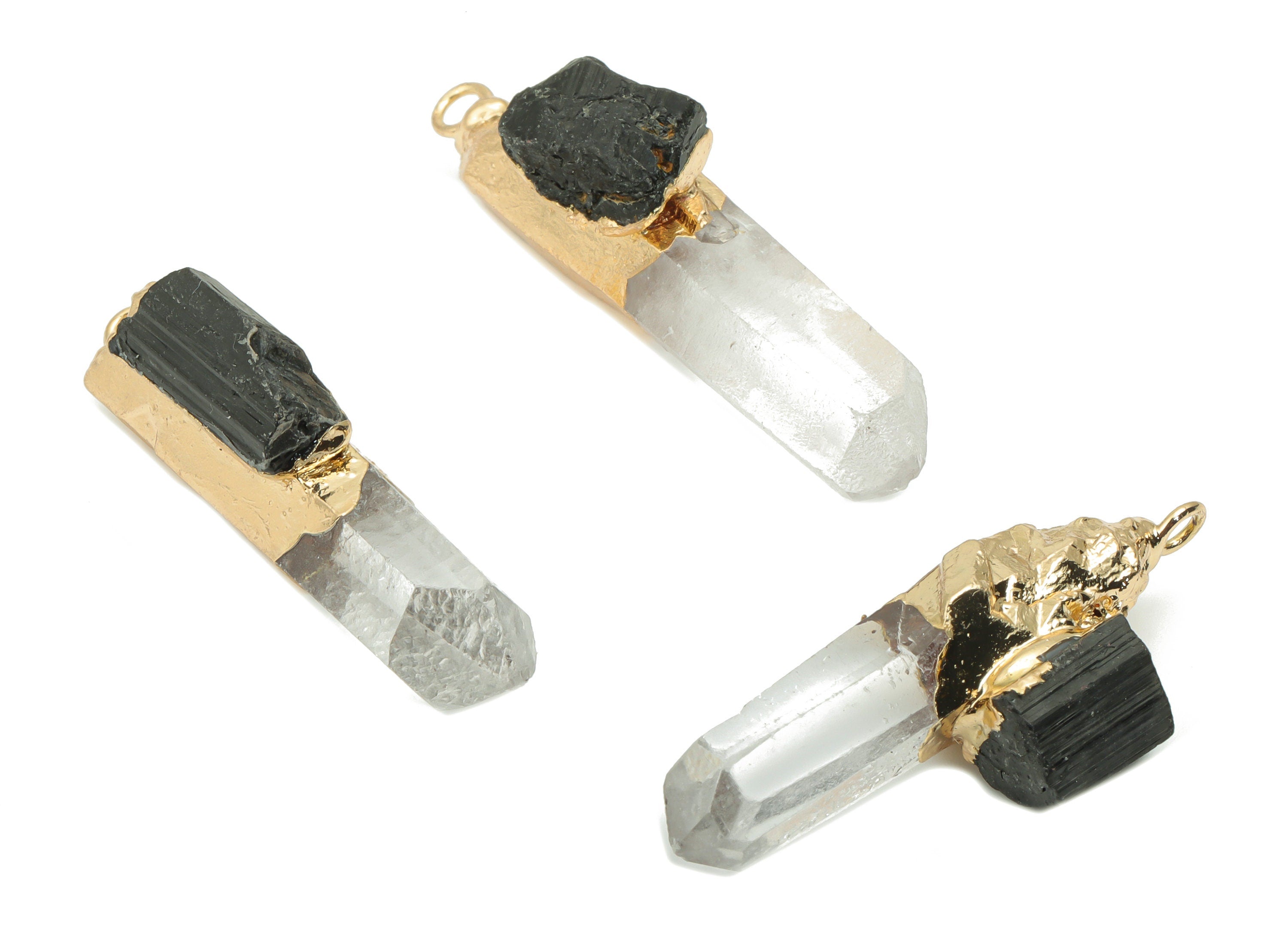 Clear Quartz Black Jasper Bar - White Crystal Iron Stick Stone Charms - Natural Stone - Gold Tone Plated Iron – 44.56x9.9x15.5mm – NS1770E - DOMEDBAZAAR