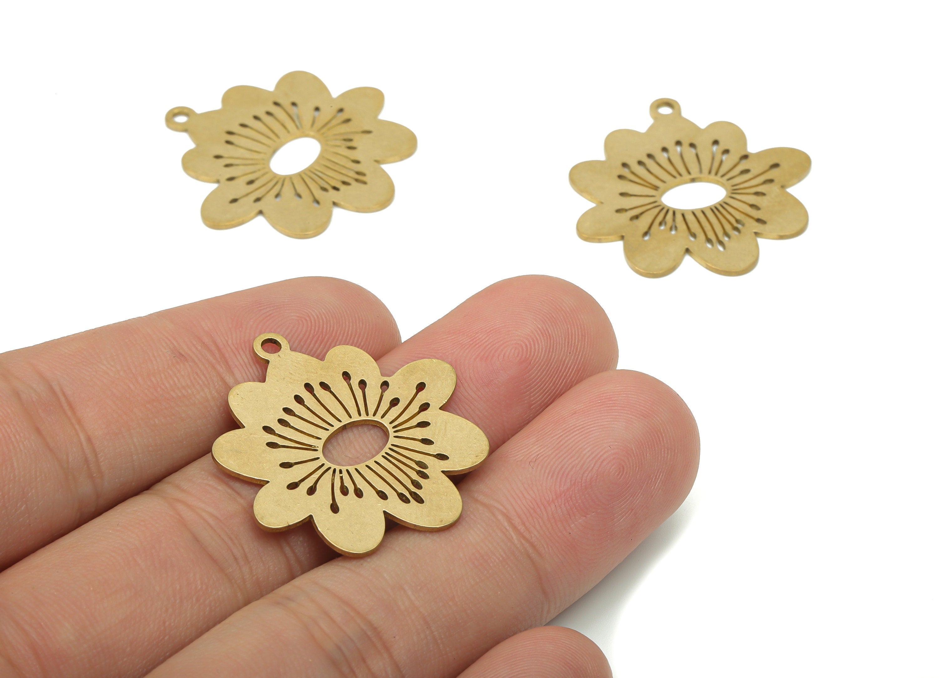 Brass Flower Branches Earring Charms - Raw Brass Seeds Flower Pendant - DIY Jewelry Making Supplies - 29.2x27.8x0.72mm - PPA3439 - DOMEDBAZAAR