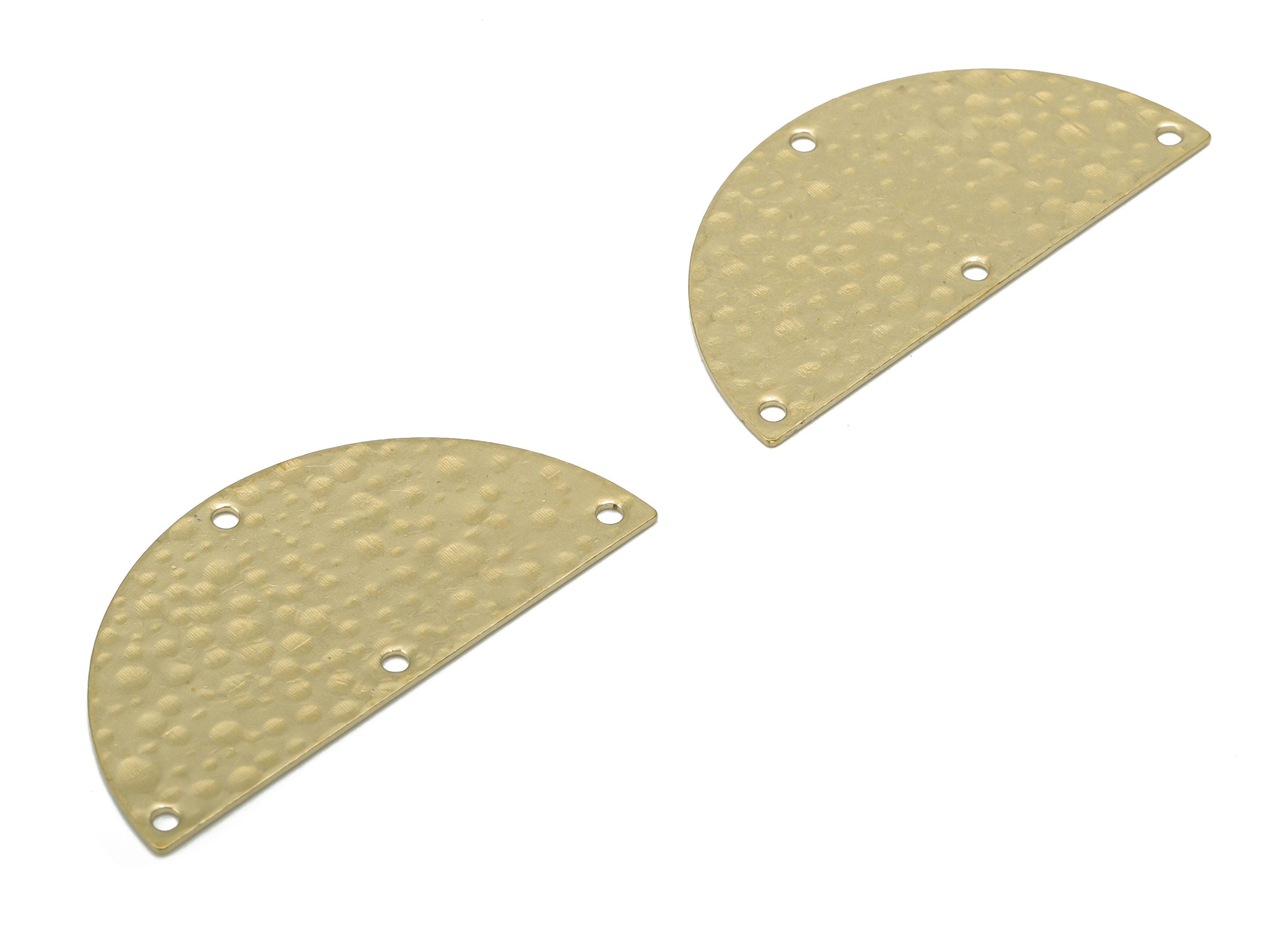 Brass Hammered Semicircle Earring Connector - Raw Brass Half Moon Charms - 4 Holes - Jewelry Making Supplies - 35.9x17.5x0.5mm - PP5202 - DOMEDBAZAAR