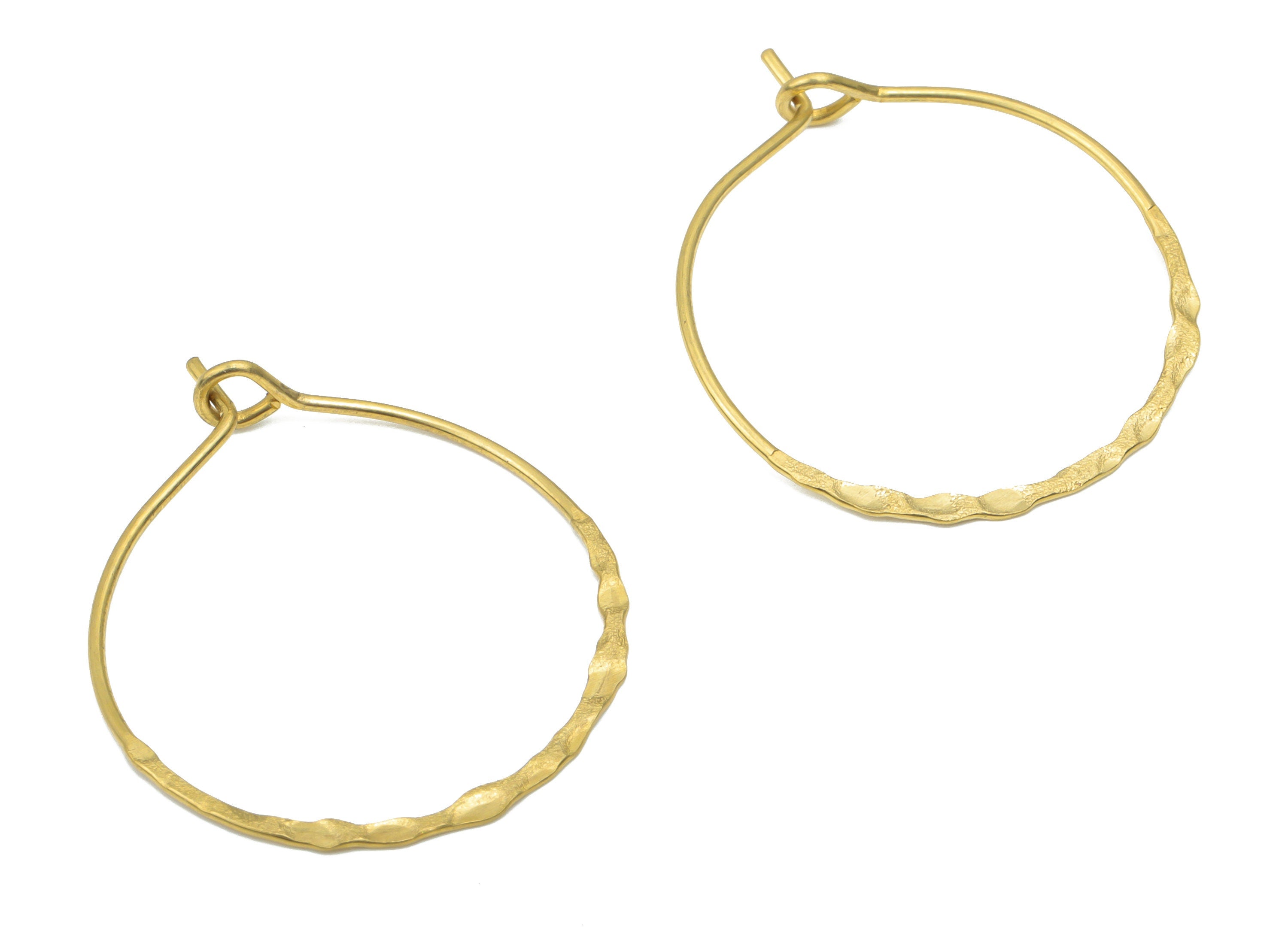 Brass Hammered Round Ear Hoop - Raw Brass Ear Wire 25 - Geometric Earring Findings - Jewelry Supplies - 29.56x24.37x0.68mm - PP5210-25 - DOMEDBAZAAR