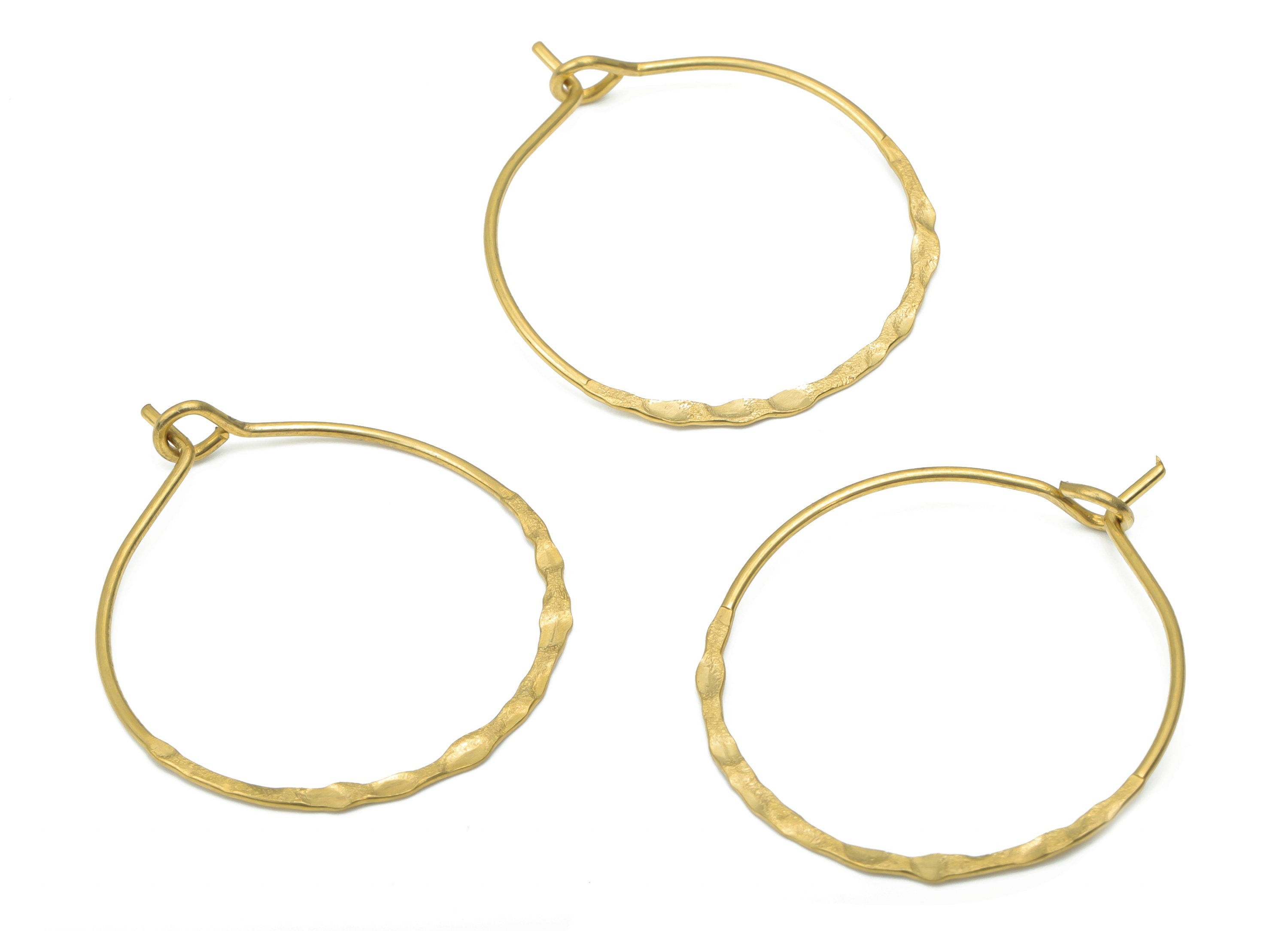 Brass Hammered Round Ear Hoop - Raw Brass Ear Wire 25 - Geometric Earring Findings - Jewelry Supplies - 29.56x24.37x0.68mm - PP5210-25 - DOMEDBAZAAR