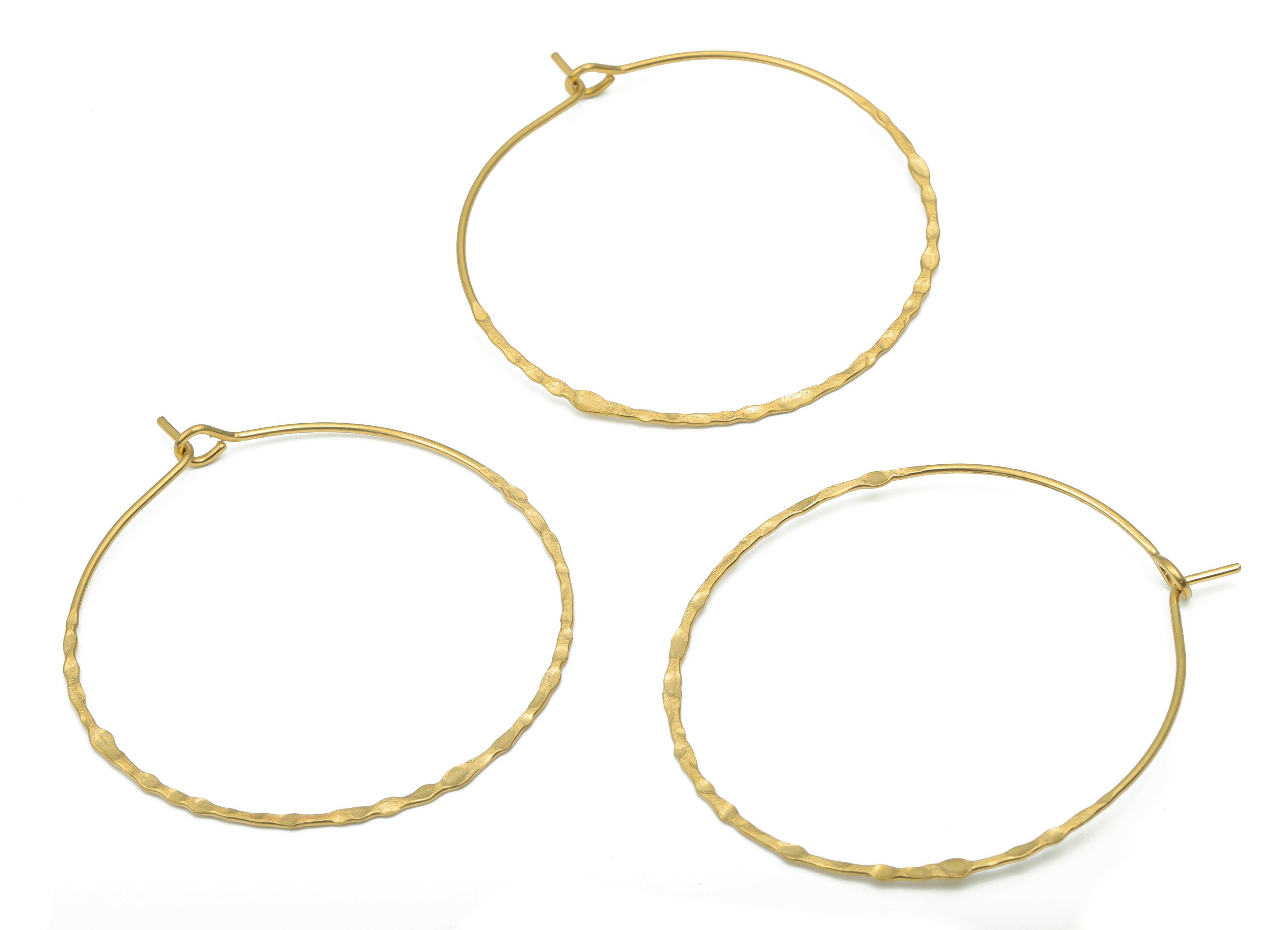 Brass Hammered Round Ear Hoop - Raw Brass Ear Wire 40 - Geometric Earring Findings - Jewelry Supplies - 45.61x40.47x0.69mm - PP5210-40 - DOMEDBAZAAR