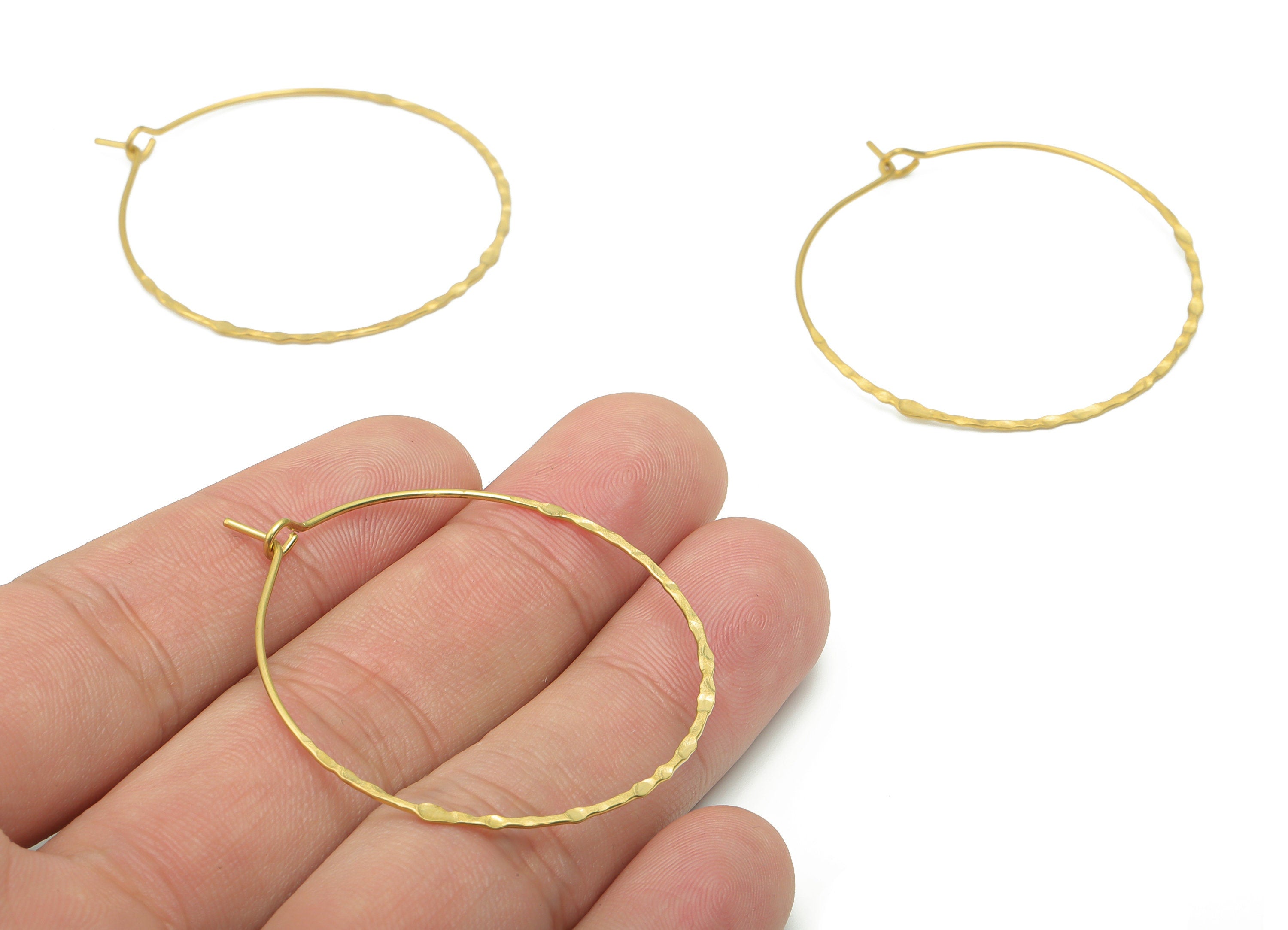 Brass Hammered Round Ear Hoop - Raw Brass Ear Wire 40 - Geometric Earring Findings - Jewelry Supplies - 45.61x40.47x0.69mm - PP5210-40 - DOMEDBAZAAR