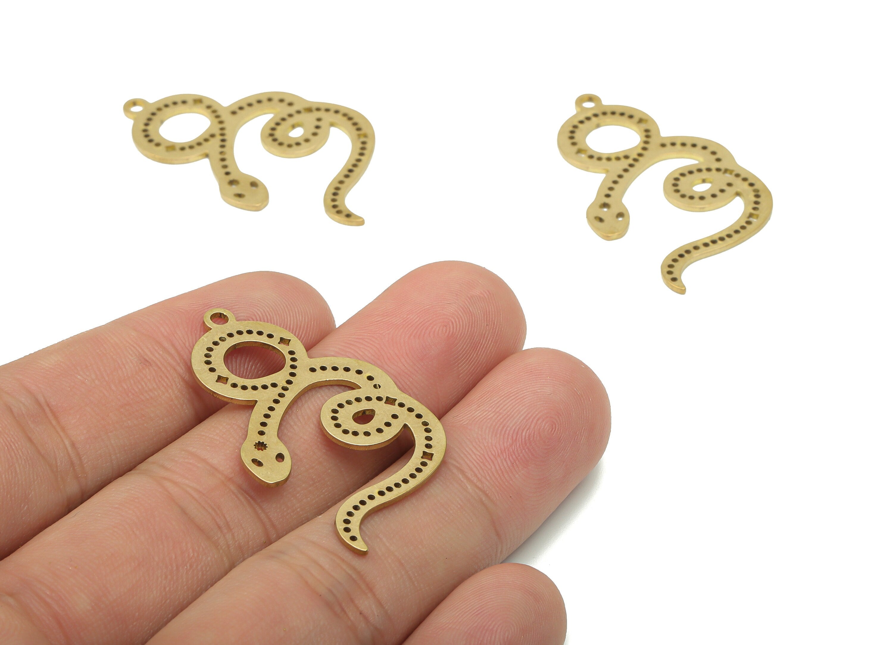 Brass Bubble Snake Earring Charms - Raw Brass Snake Pendant - DIY Jewelry Making Supplies - 38.94x23.39x0.84mm - PPA3655 - DOMEDBAZAAR