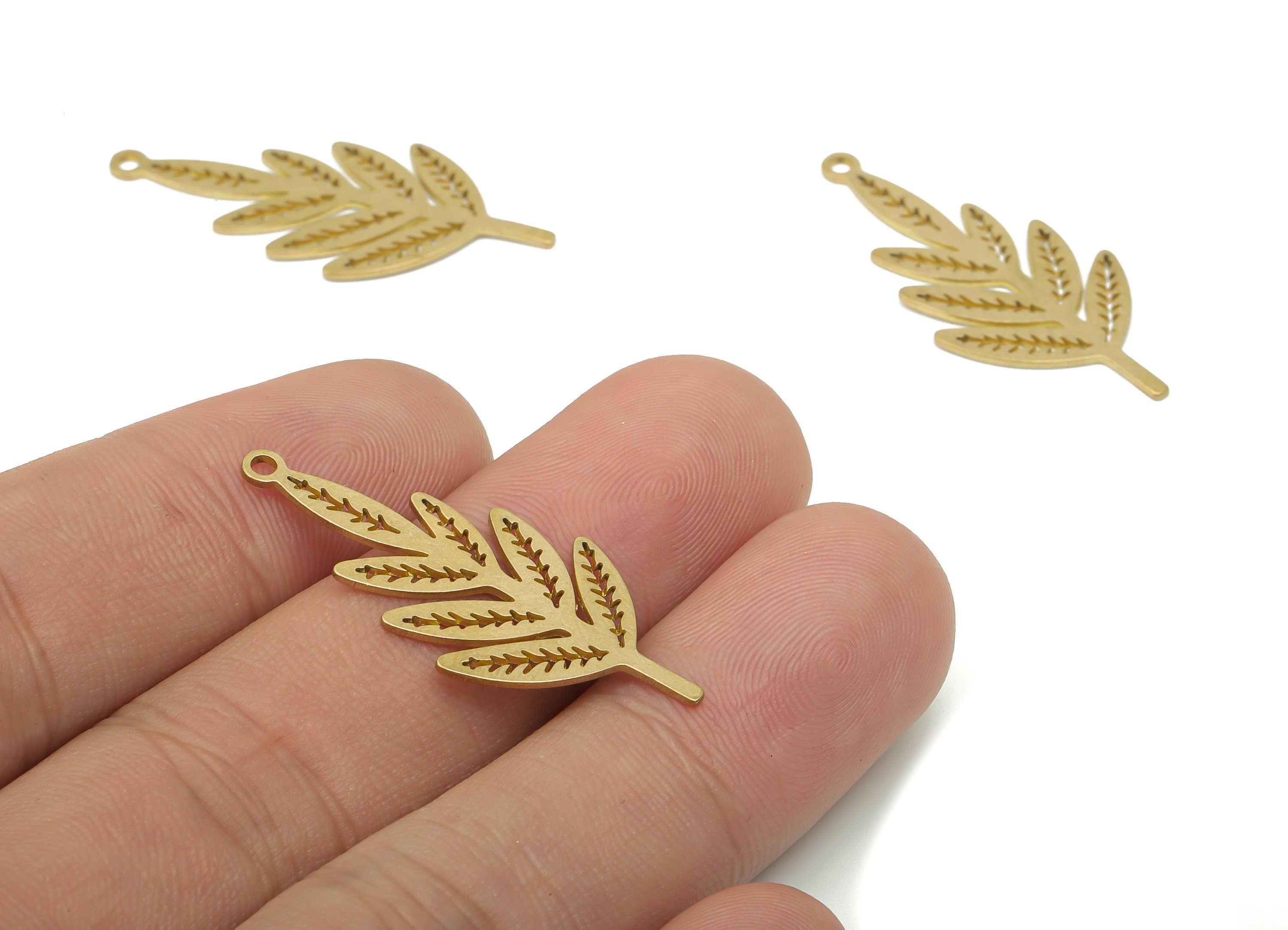 Brass Branches Leaves Earring Charms - Raw Brass Leaf Pendant - DIY Jewelry Making Supplies - 35.15x15.96x0.62mm - PPA3514 - DOMEDBAZAAR
