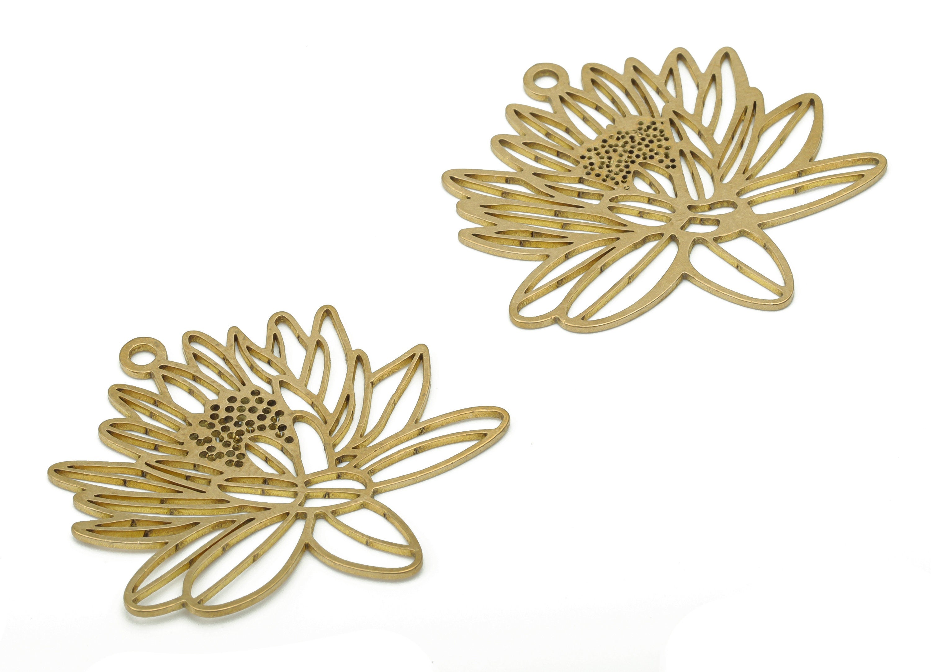 Brass Bubble Lotus Earring Charms - Raw Brass Bubble Flower Pendant - DIY Jewelry Making Supplies - 34.07x34.84x0.73mm - PPA3433 - DOMEDBAZAAR