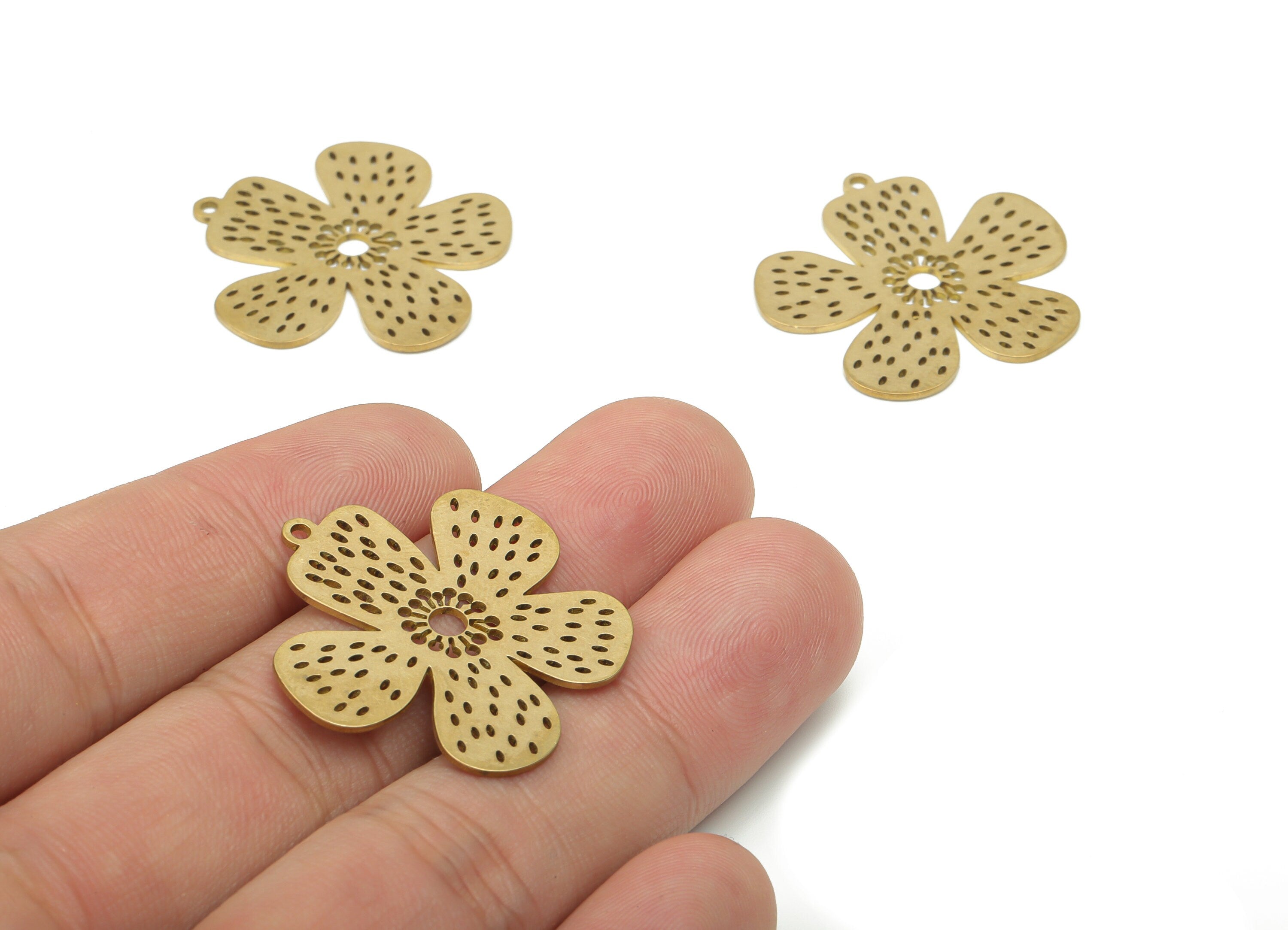 Brass Bubble Flower Earring Charms - Raw Brass Bubble Flower Pendant - DIY Jewelry Making Supplies - 30.12x29.63x0.7mm - PPA3441 - DOMEDBAZAAR