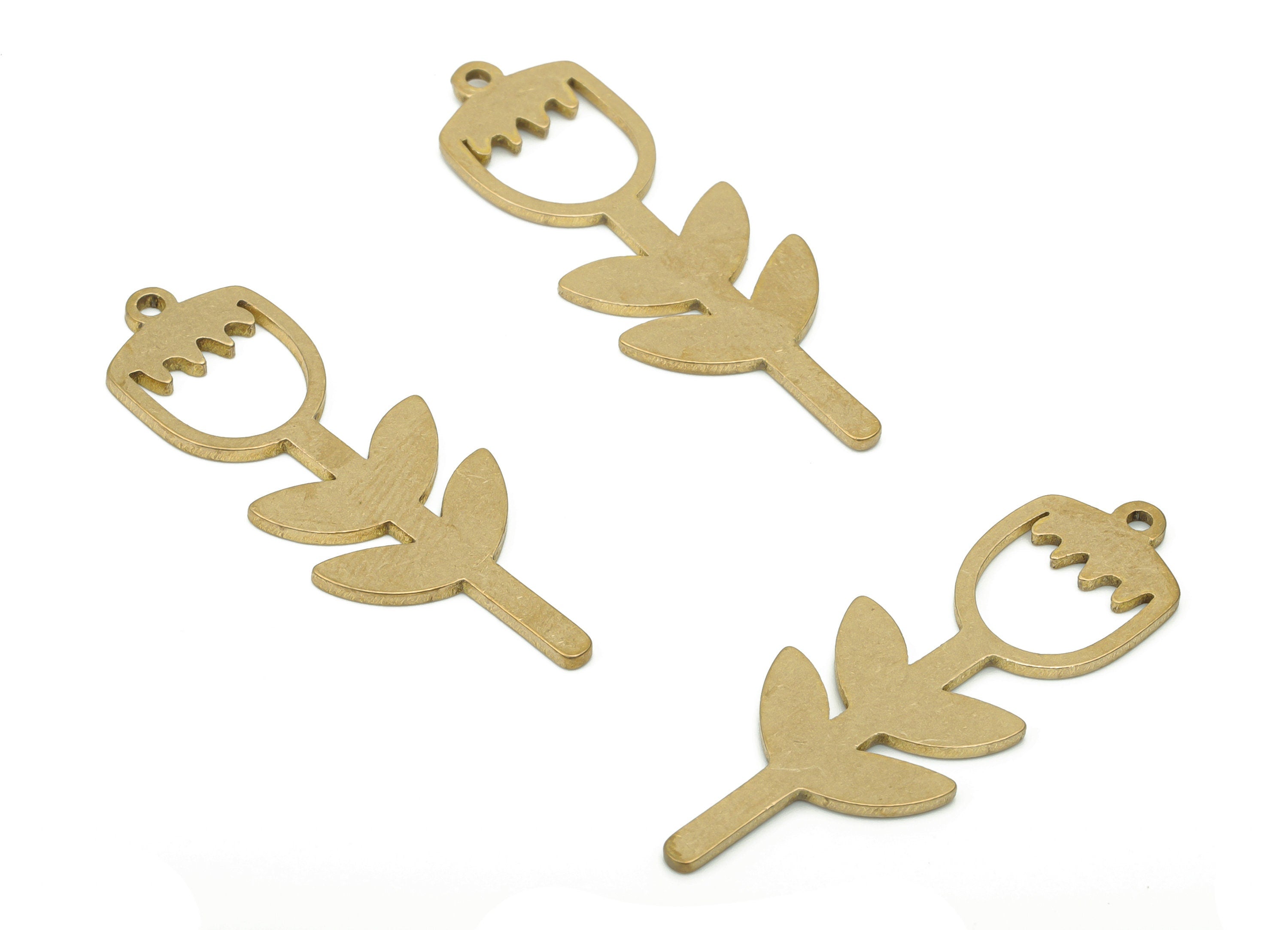 Brass Flower Leaves Earring Charms - Raw Brass Flower Leaf Pendant - DIY Jewelry Making Supplies - 35.73x12.77x0.93mm - PPA3360 - DOMEDBAZAAR