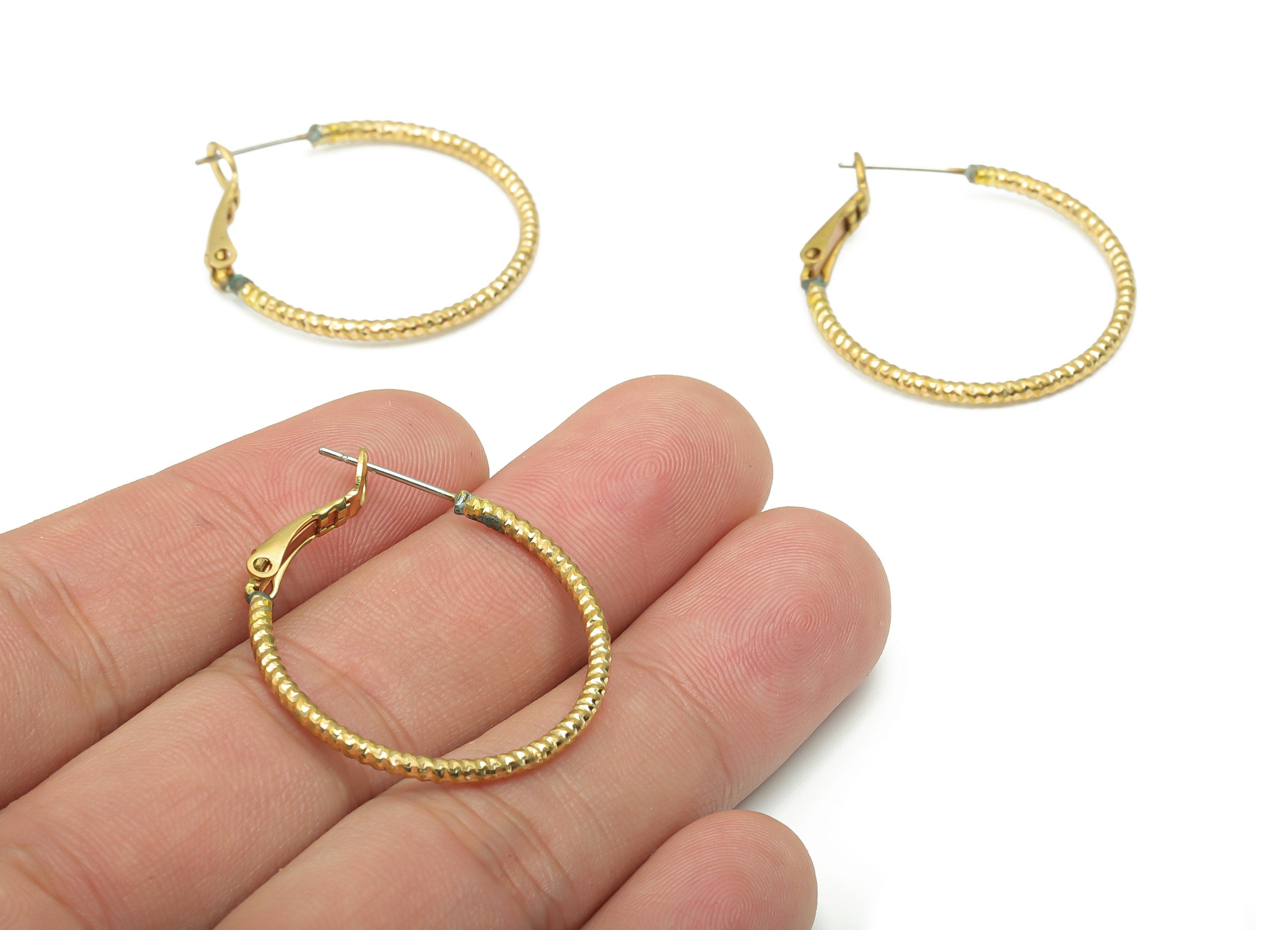 Brass Spiral Round Hoop Clasp - Raw Brass Circle Leverback Earring - 316 Surgical Stainless Steel Stud - 32.6x29.7x1.92mm - PP5208-30 - DOMEDBAZAAR