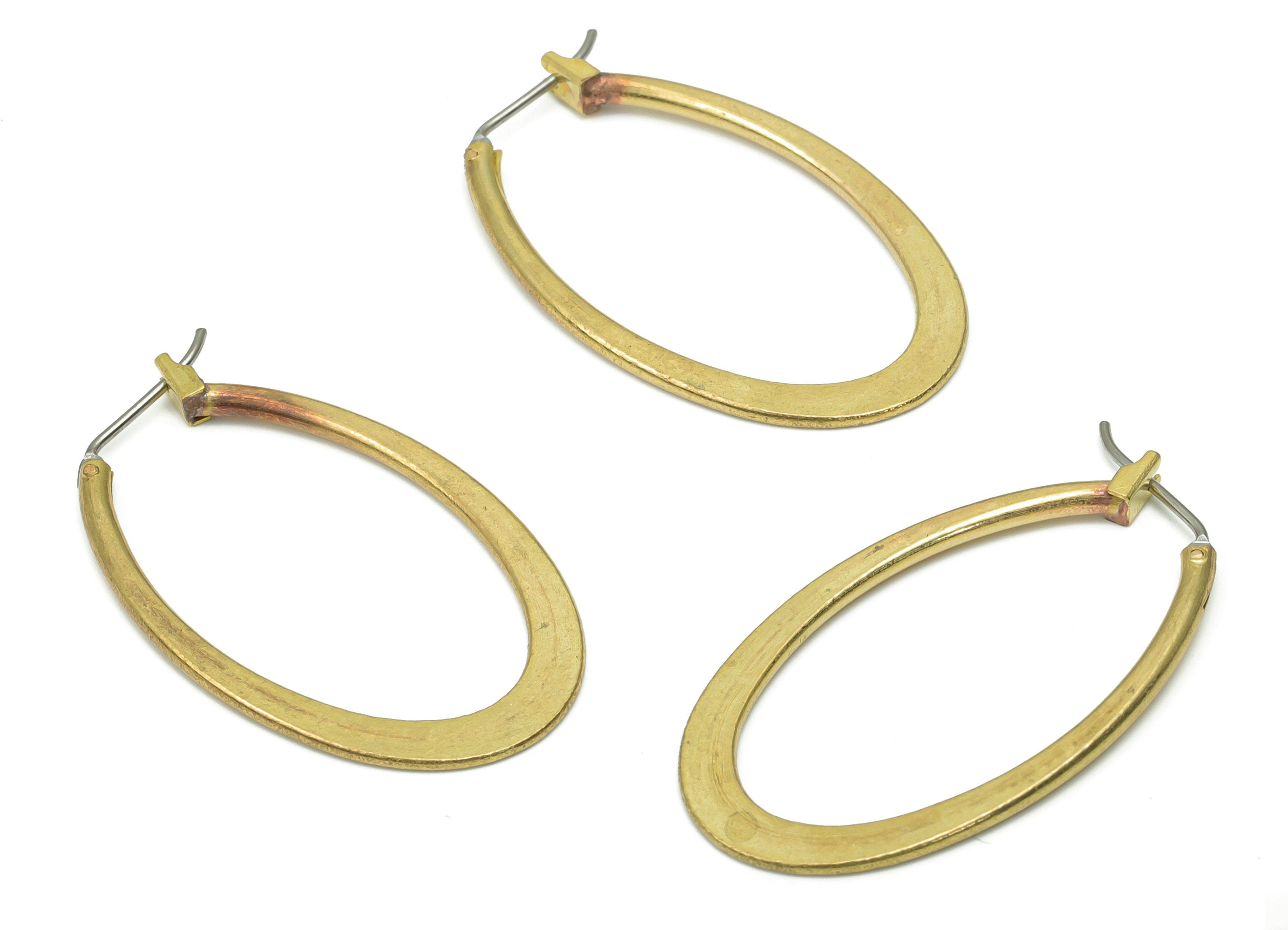 Brass Long Oval Hoop Clasp Leverback - Raw Brass Oval Ear Hoop - 316 Surgical Stainless Steel Stud - 37.58x21.24x1.88mm - PP5209 - DOMEDBAZAAR