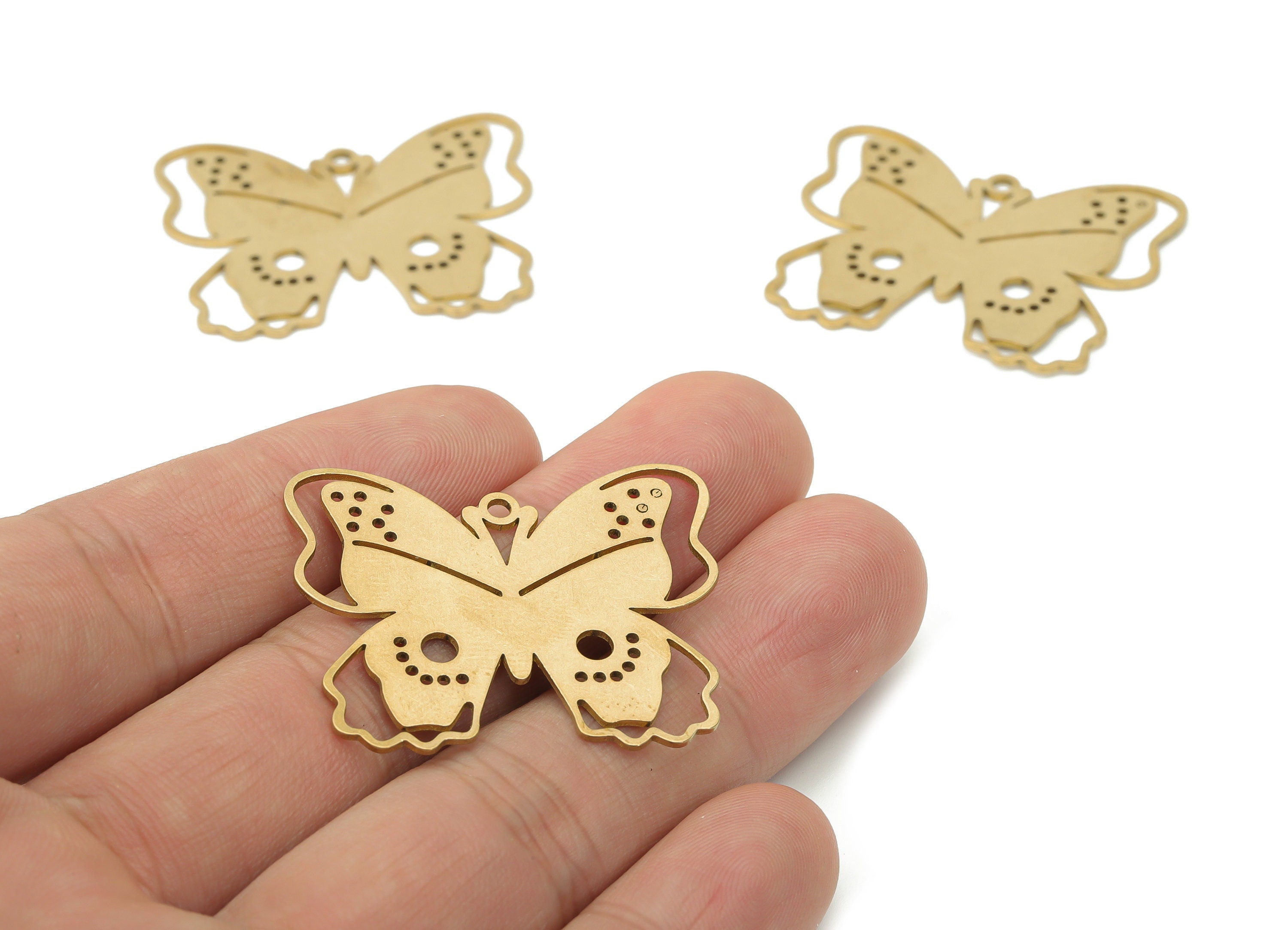 Brass Bubble Butterfly Earring Charms - Raw Brass Butterfly Pendant - DIY Jewelry Making Supplies - 35.86x28.46x0.73mm - PPA3202 - DOMEDBAZAAR