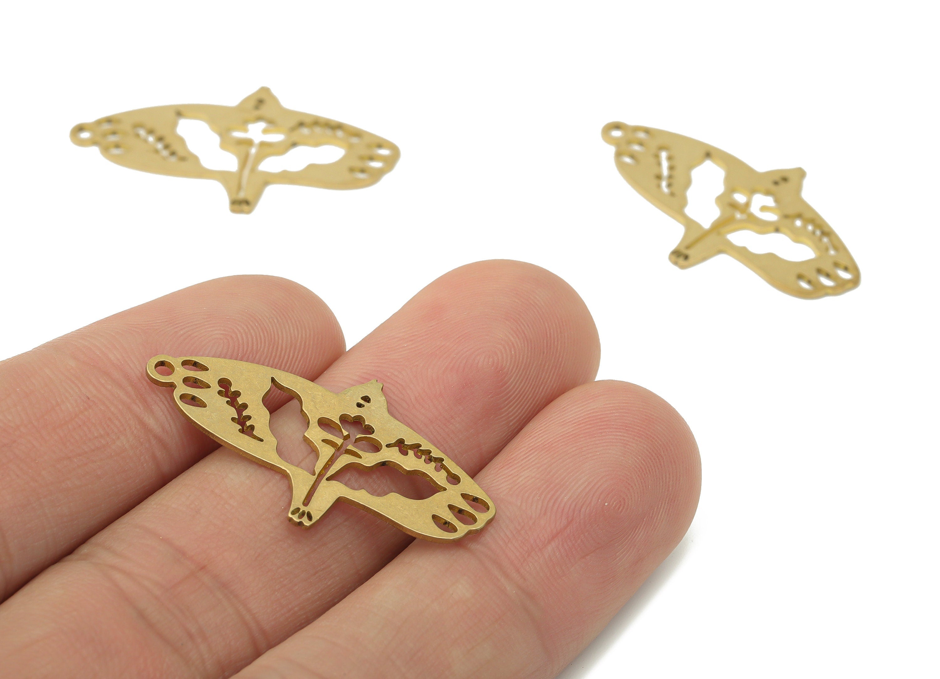 Brass Fling Bird Flower Branch Earring Charms - Raw Brass Bird Drop Pendant - DIY Jewelry Making Supplies - 31.82x17.83x0.63mm - PPA3481 - DOMEDBAZAAR