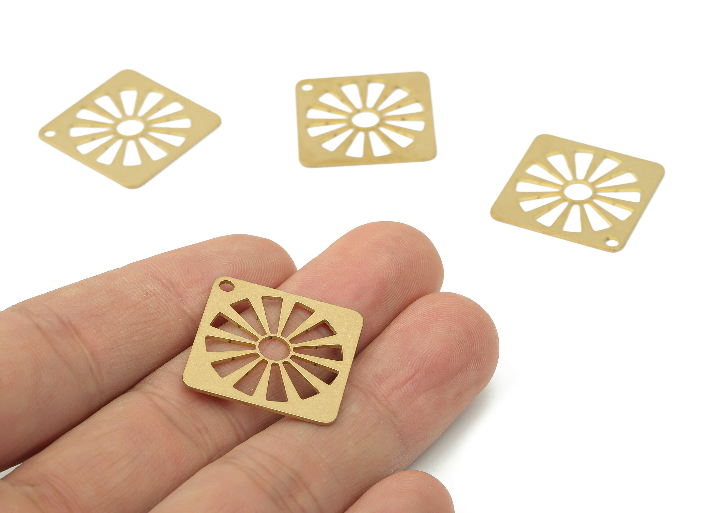 Brass Diamond Sun Earring Charms - Raw Brass Sun Square Pendant - Laser Cut Charm - DIY Jewelry Making Supplies - 29.75x29.8x0.6mm - PPA3460 - DOMEDBAZAAR