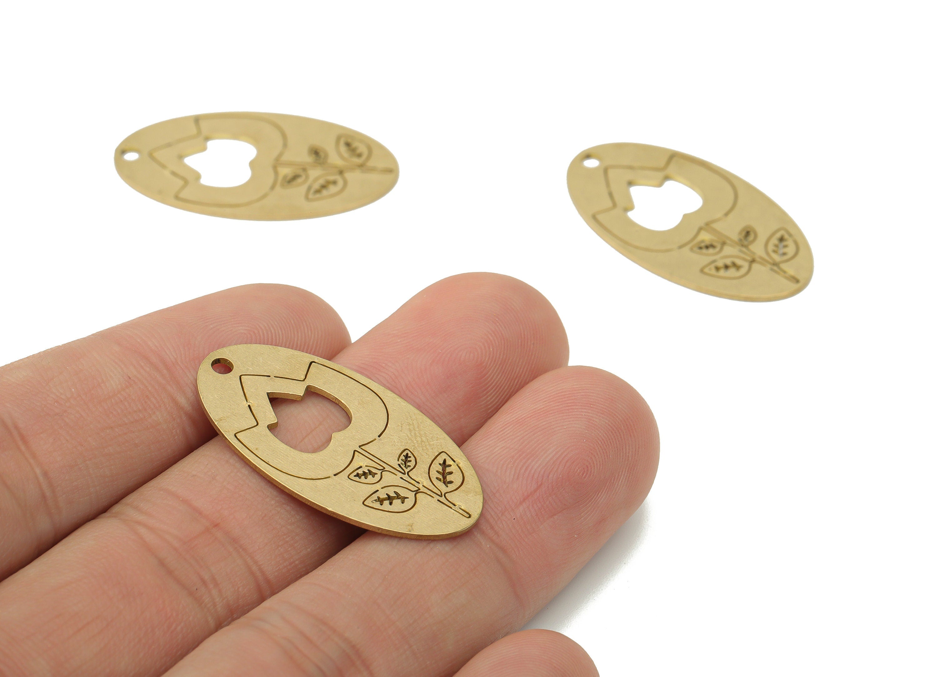 Brass Tulip Long Oval Flower Earring Charms - Raw Brass Leaves Oval Pendant - Earring Charms For Jewelry Making - 31.82x17.04x0.7mm- PPA3638 - DOMEDBAZAAR