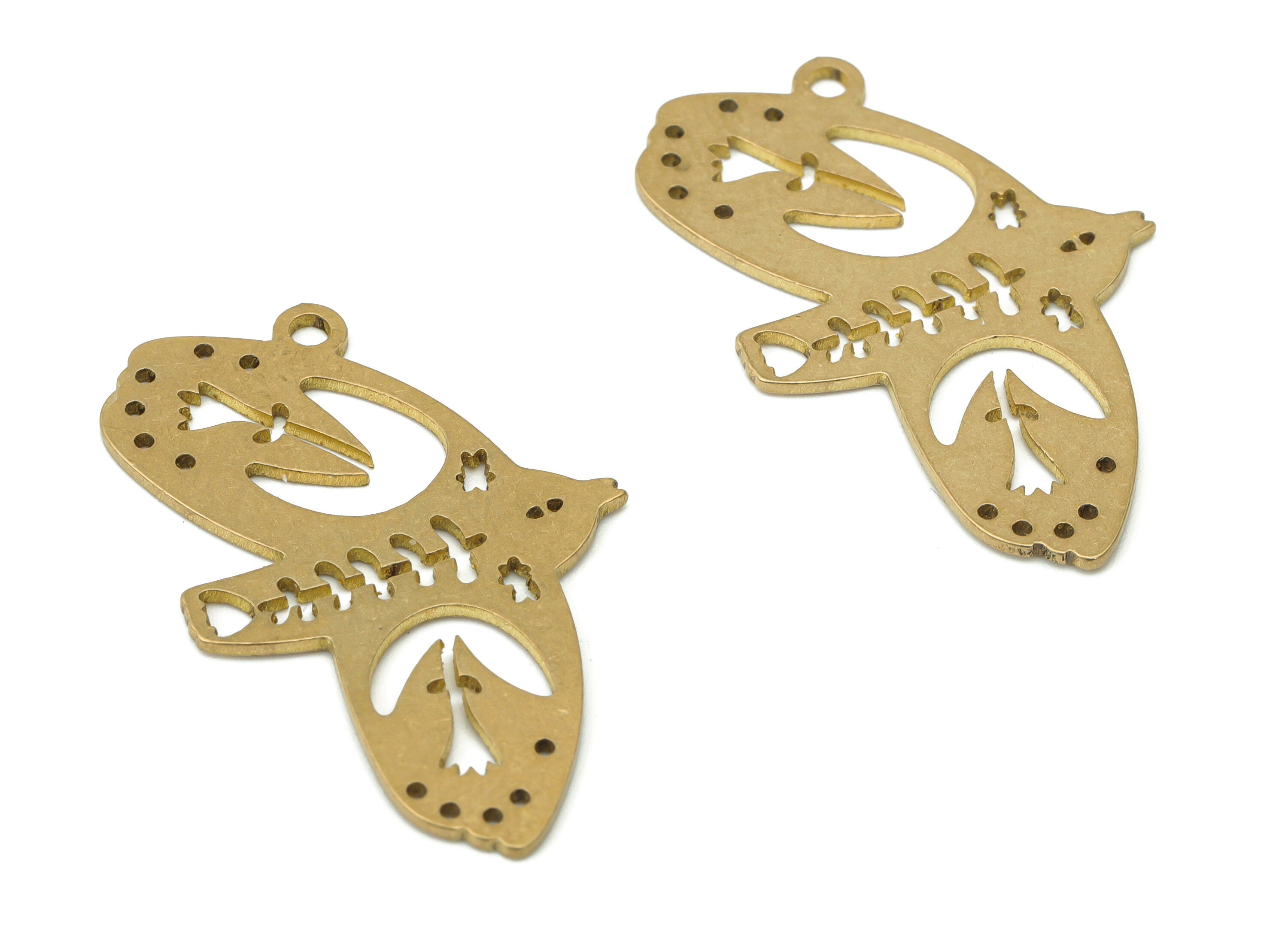 Brass Bubble Flying Bird Flower Earring Charms - Raw Brass Flying Bird Leaves Pendant - Jewelry Making Supplies - 30.05x18.5x0.6mm - PPA3483 - DOMEDBAZAAR