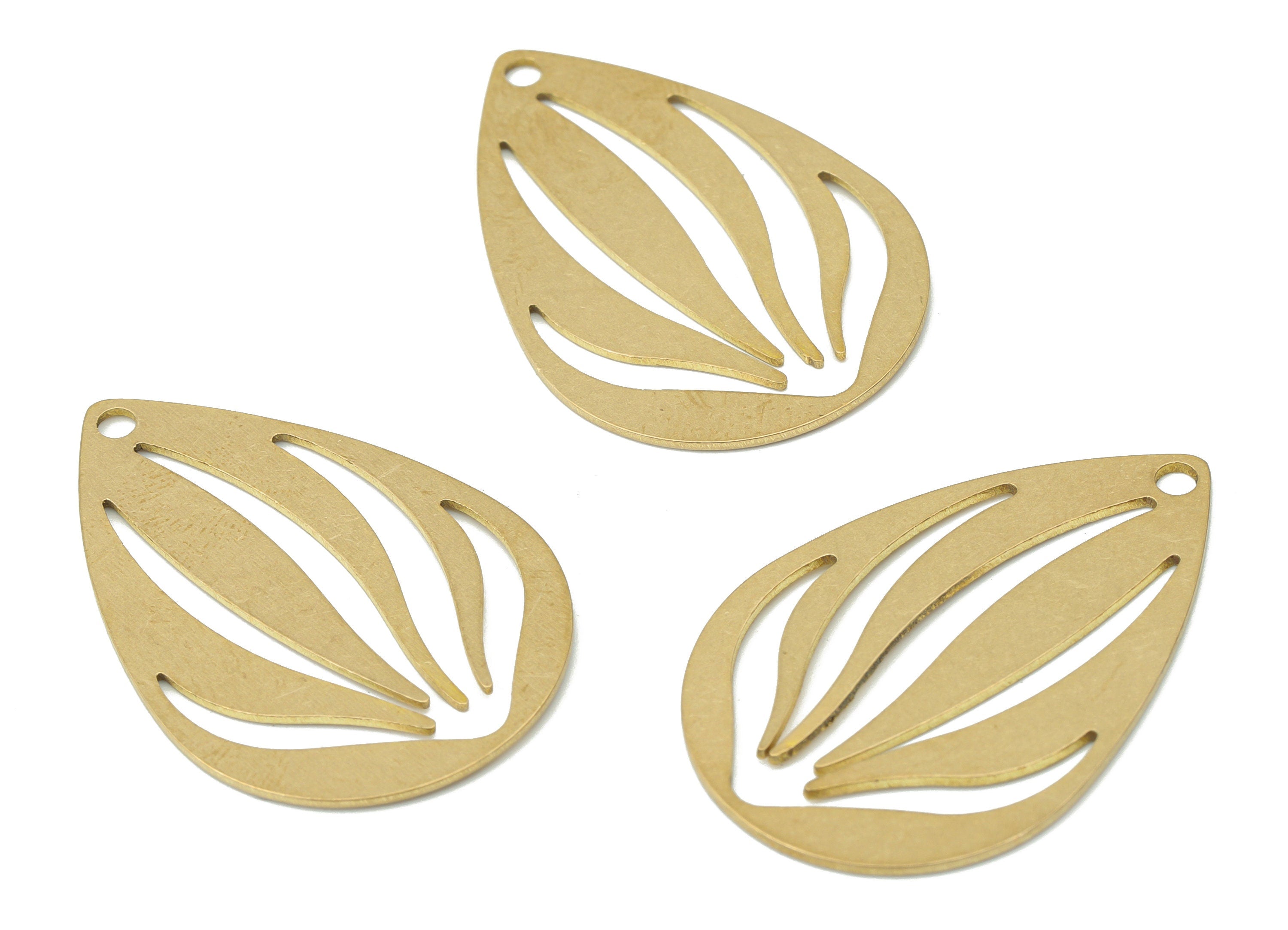 Brass Drop Botanical Earring Charms - Raw Brass Long Leaf Teardrop Pendant - Earring Charms For Jewelry Making - 32.17x21.3x0.64mm - PPA3404 - DOMEDBAZAAR