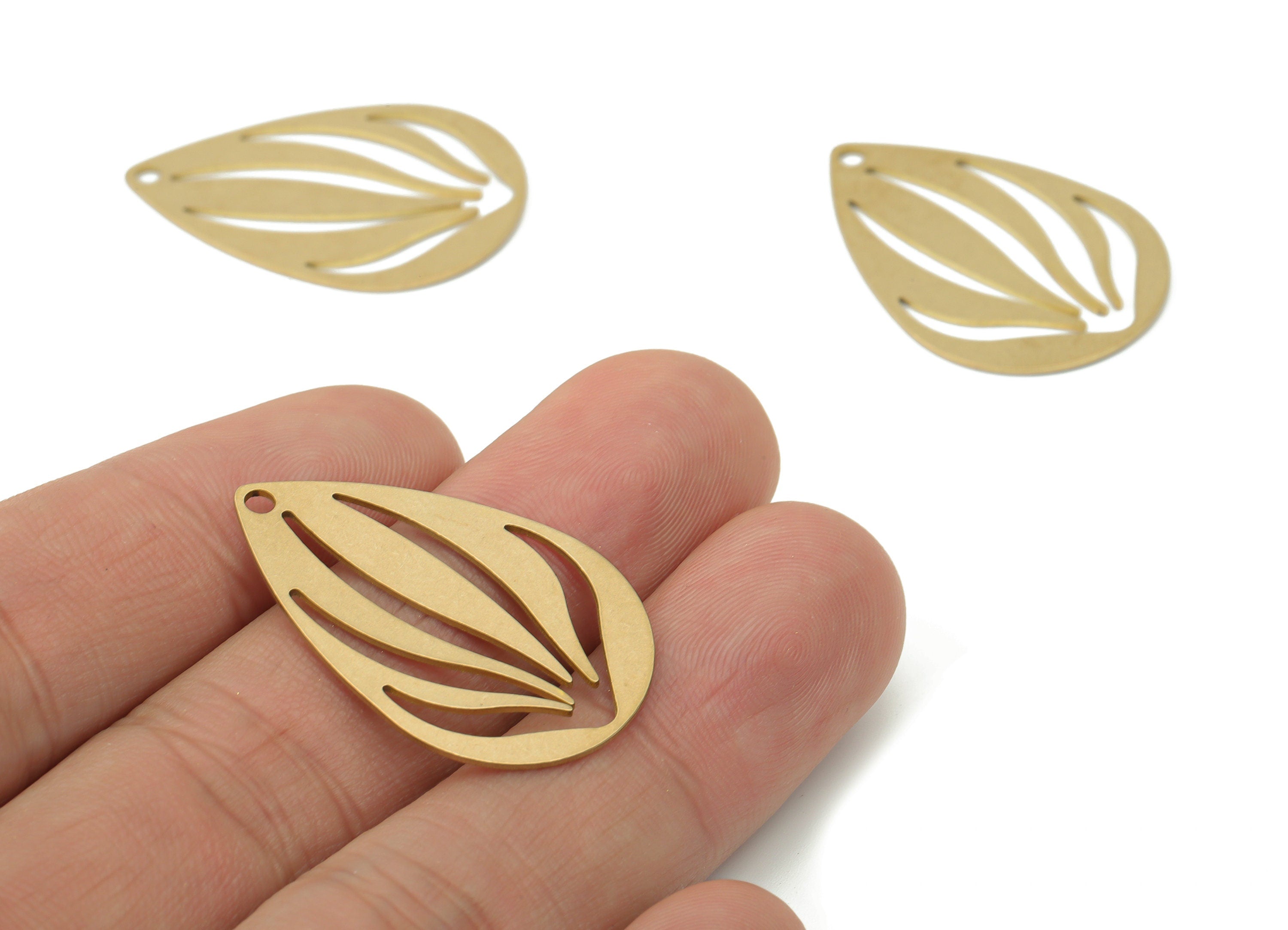 Brass Drop Botanical Earring Charms - Raw Brass Long Leaf Teardrop Pendant - Earring Charms For Jewelry Making - 32.17x21.3x0.64mm - PPA3404 - DOMEDBAZAAR