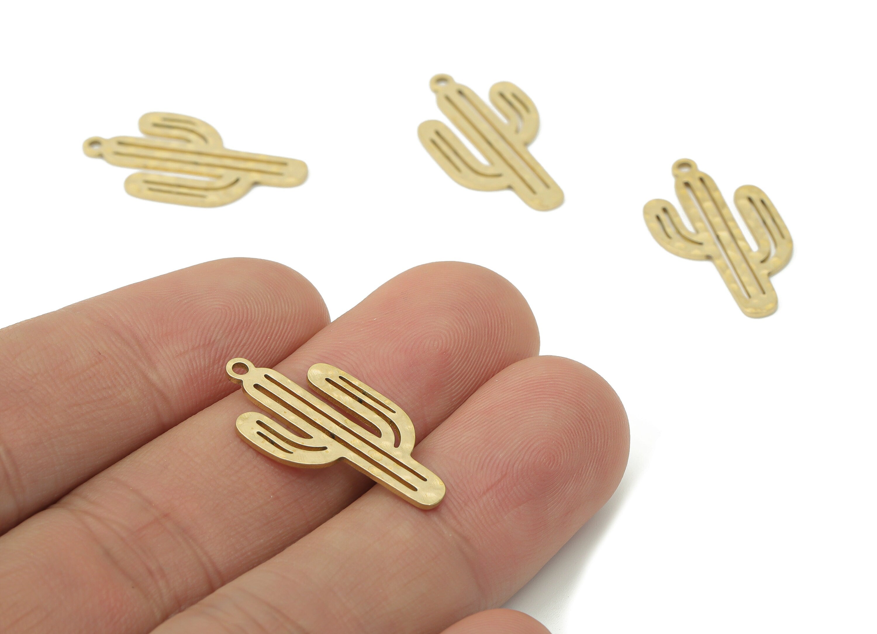Brass Hammered Cactus Earring Charms - Raw Brass Cactus Pendant - Earring Charms For Jewelry Making - 24.93x13.29x0.75mm - PP4772A - DOMEDBAZAAR