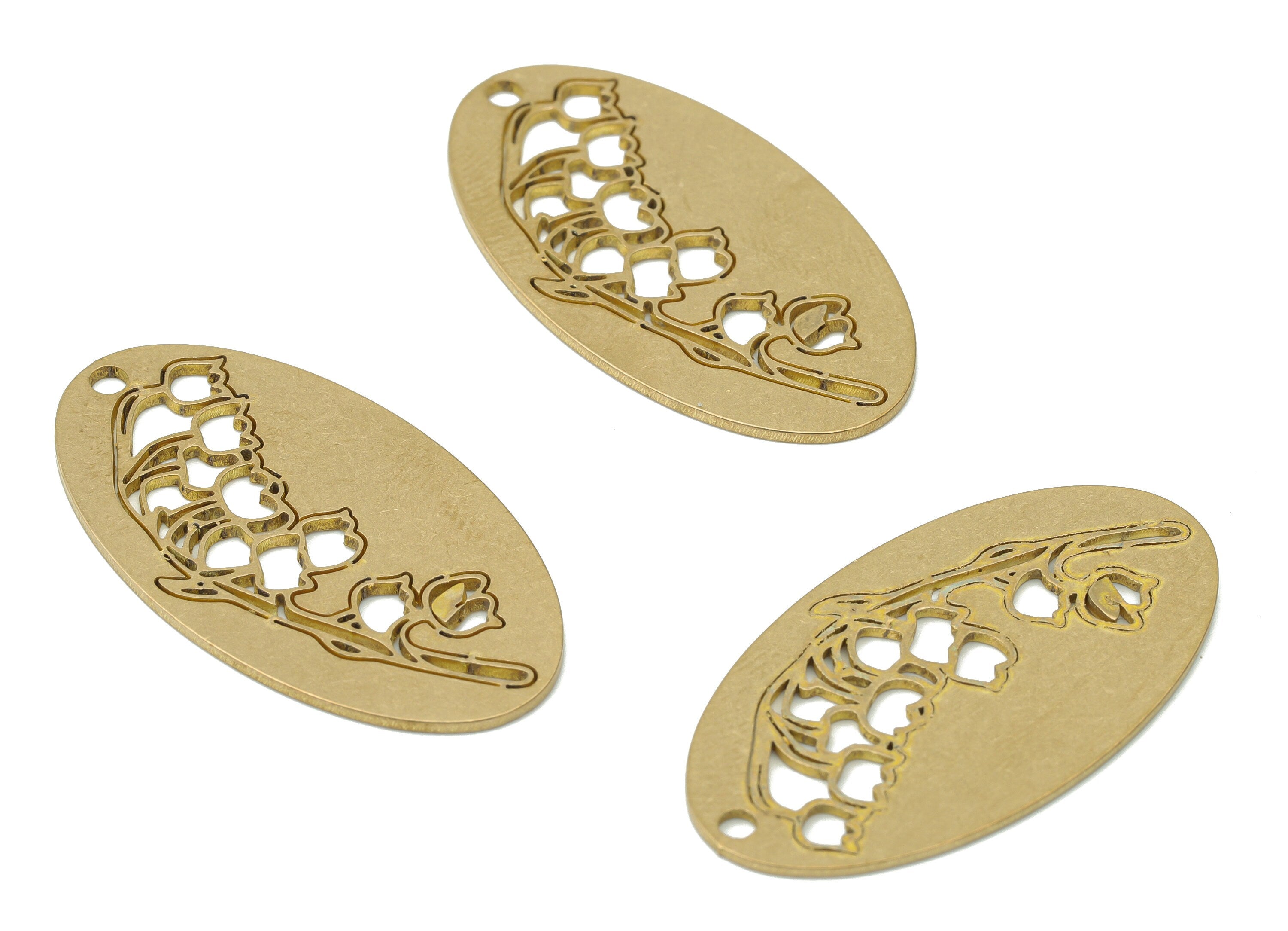 Brass Long Oval Rose Flower Earring Charms - Raw Brass Botanical Flower Oval Pendant - Jewelry Making Supplies - 35.86x1.945x0.8mm - PPA3747 - DOMEDBAZAAR