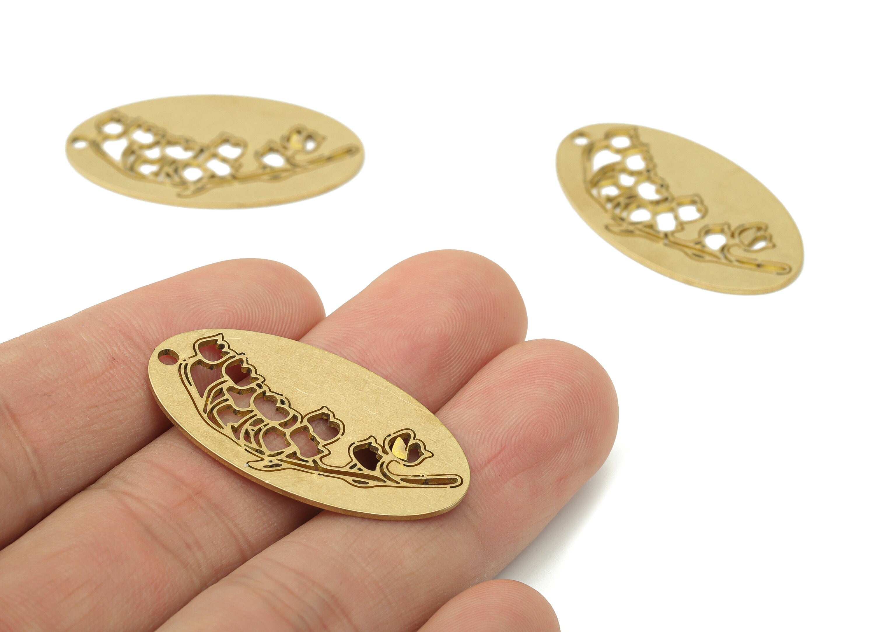 Brass Long Oval Rose Flower Earring Charms - Raw Brass Botanical Flower Oval Pendant - Jewelry Making Supplies - 35.86x1.945x0.8mm - PPA3747 - DOMEDBAZAAR