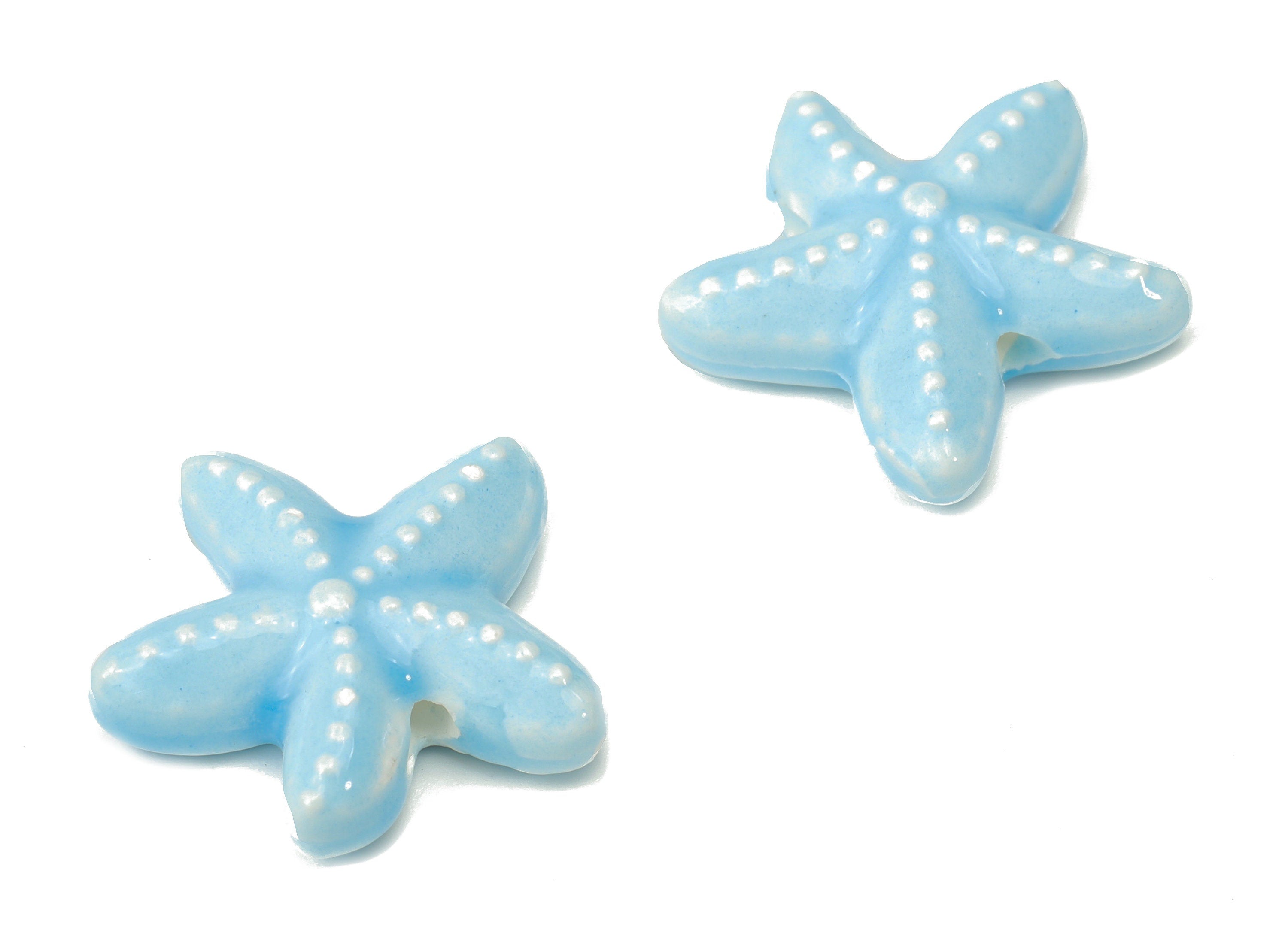 Glazed Ceramic Starfish Beads - Blue Carved Starfish Beads - Handmade Beads - Bracelet Beads - Connectors Beads - 17.8x17.8x5.84mm - NS1446G - DOMEDBAZAAR
