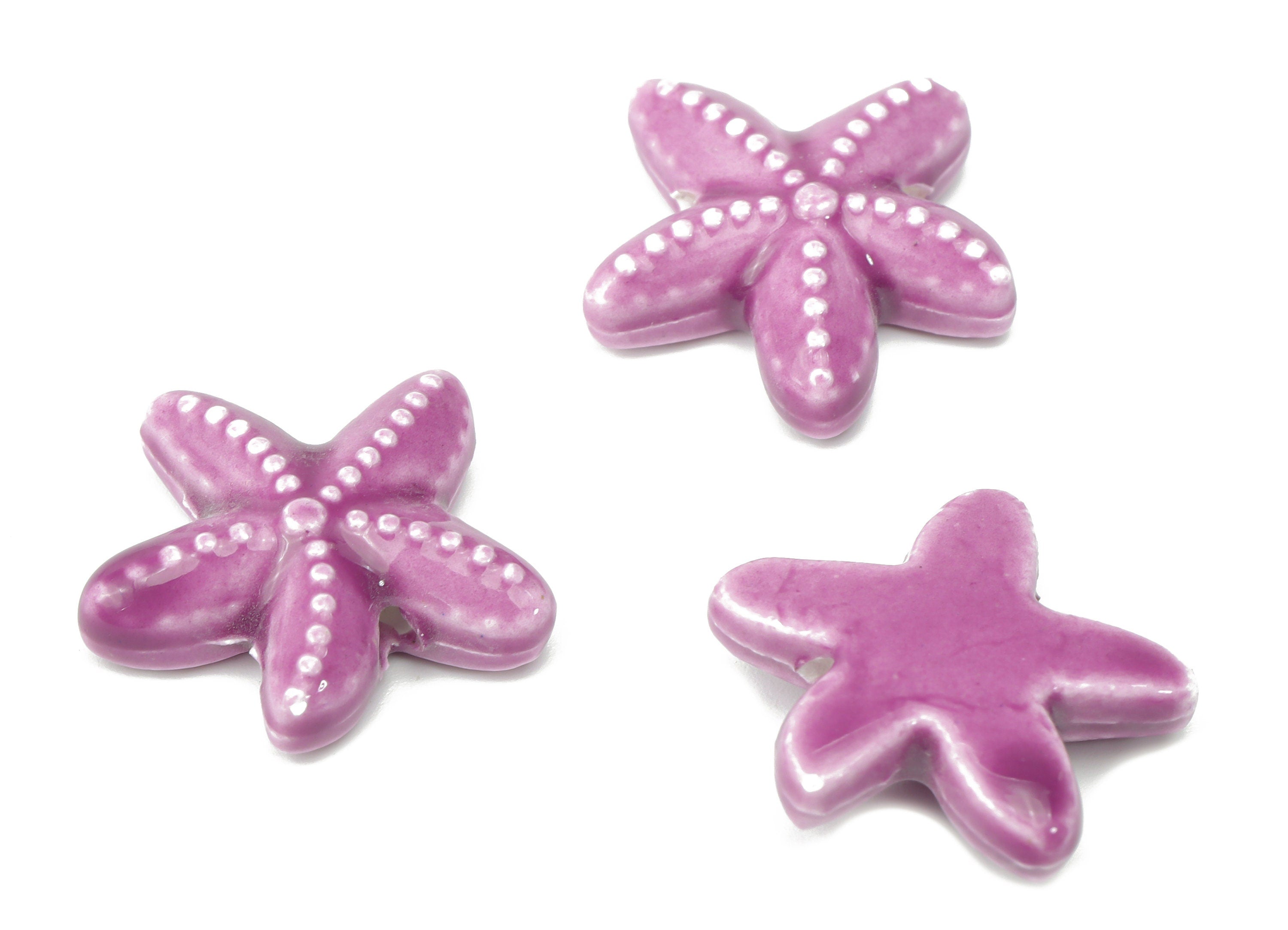 Glazed Ceramic Starfish Beads - Purple Carved Starfish Beads - Handmade Connectors Beads - Bracelet Making Beads - 17.8x17.8x5.8mm- NS1446H - DOMEDBAZAAR