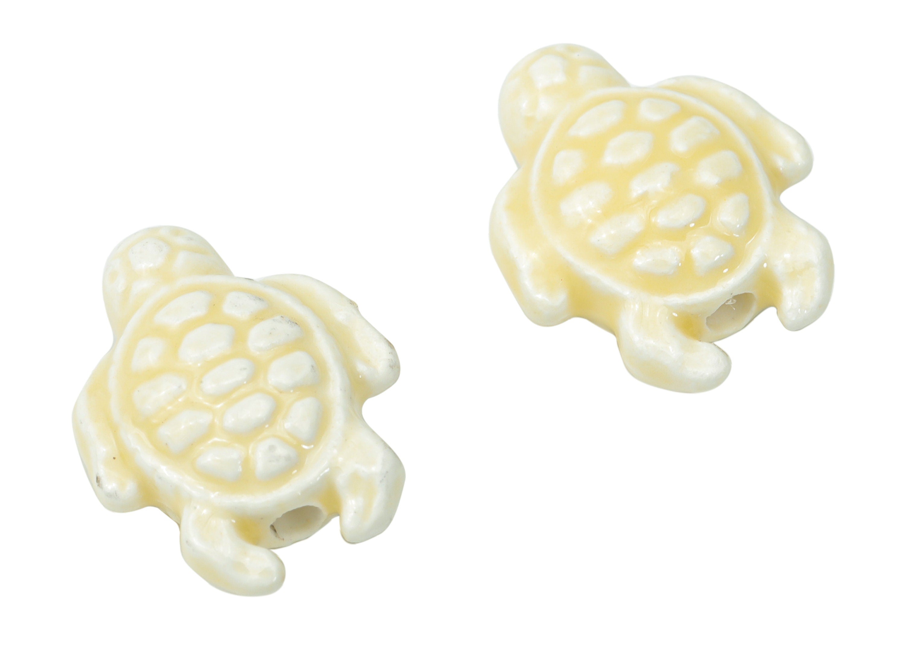 Glazed Ceramic Turtle Beads - White Carved Turtle Beads - Handmade Beads - Bracelet Beads - Connectors Beads - 18.86x14.95x8.13mm - NS1836G - DOMEDBAZAAR