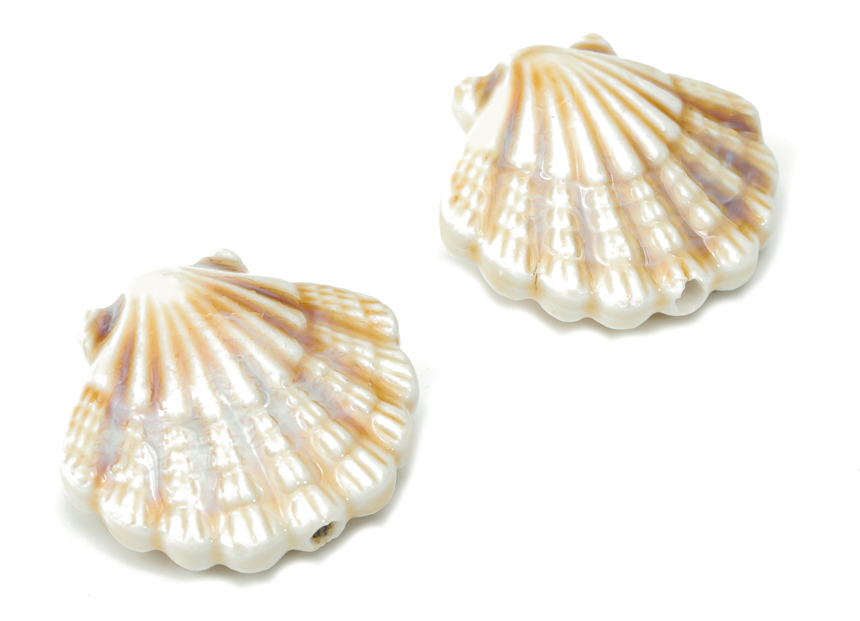Glazed Ceramic Shell Beads - Carved Shell Beads - Handmade Beads - Bracelet Making Beads - Connectors Beads - 27.36x29.12x11.11mm - NS1823 - DOMEDBAZAAR