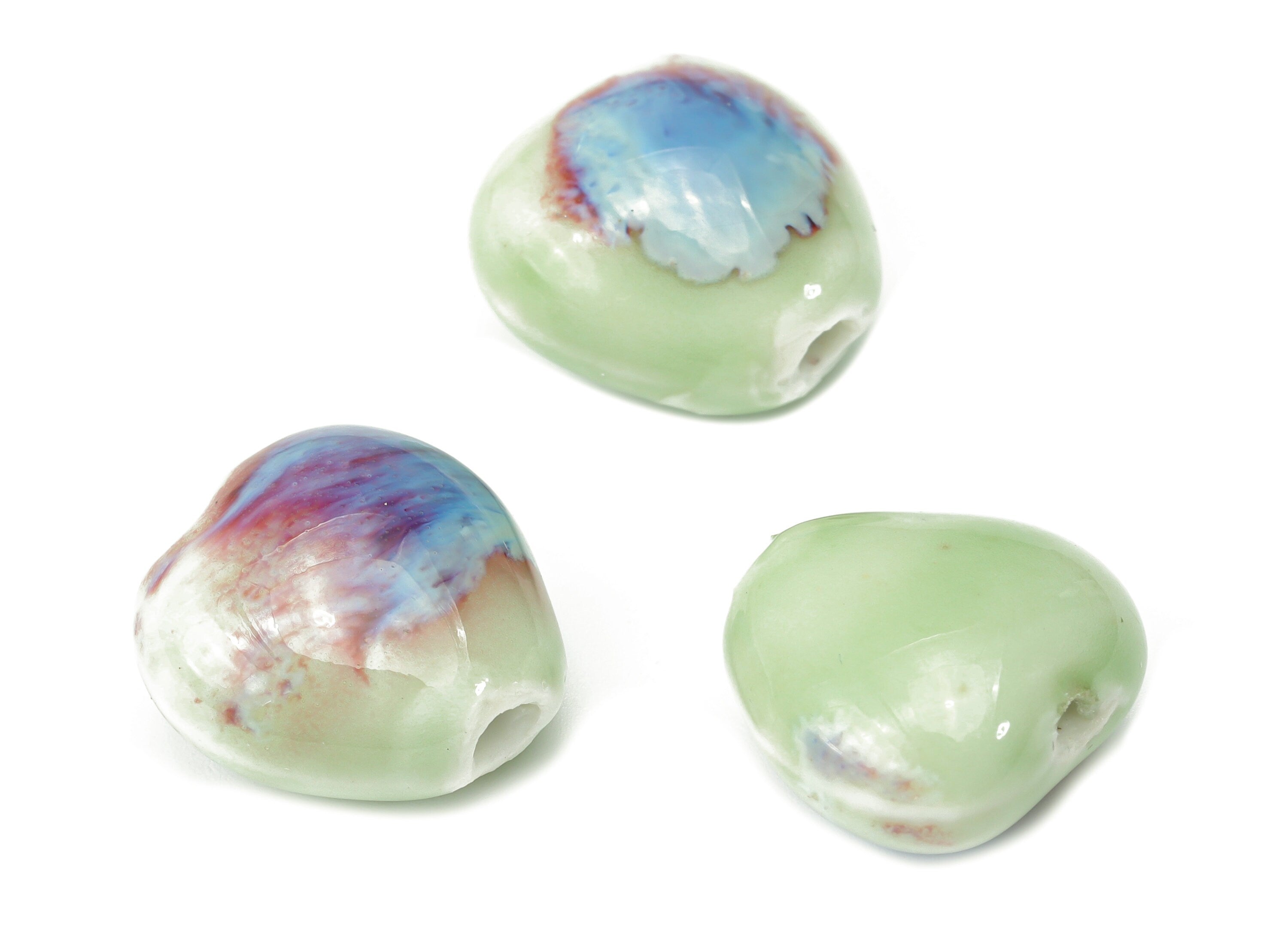 Glazed Ceramic Drop Beads - Carved Teardrop Beads - Handmade Beads - Bracelet Making Beads - Connectors Beads - 16.13x15.14x10.15mm - NS1778 - DOMEDBAZAAR