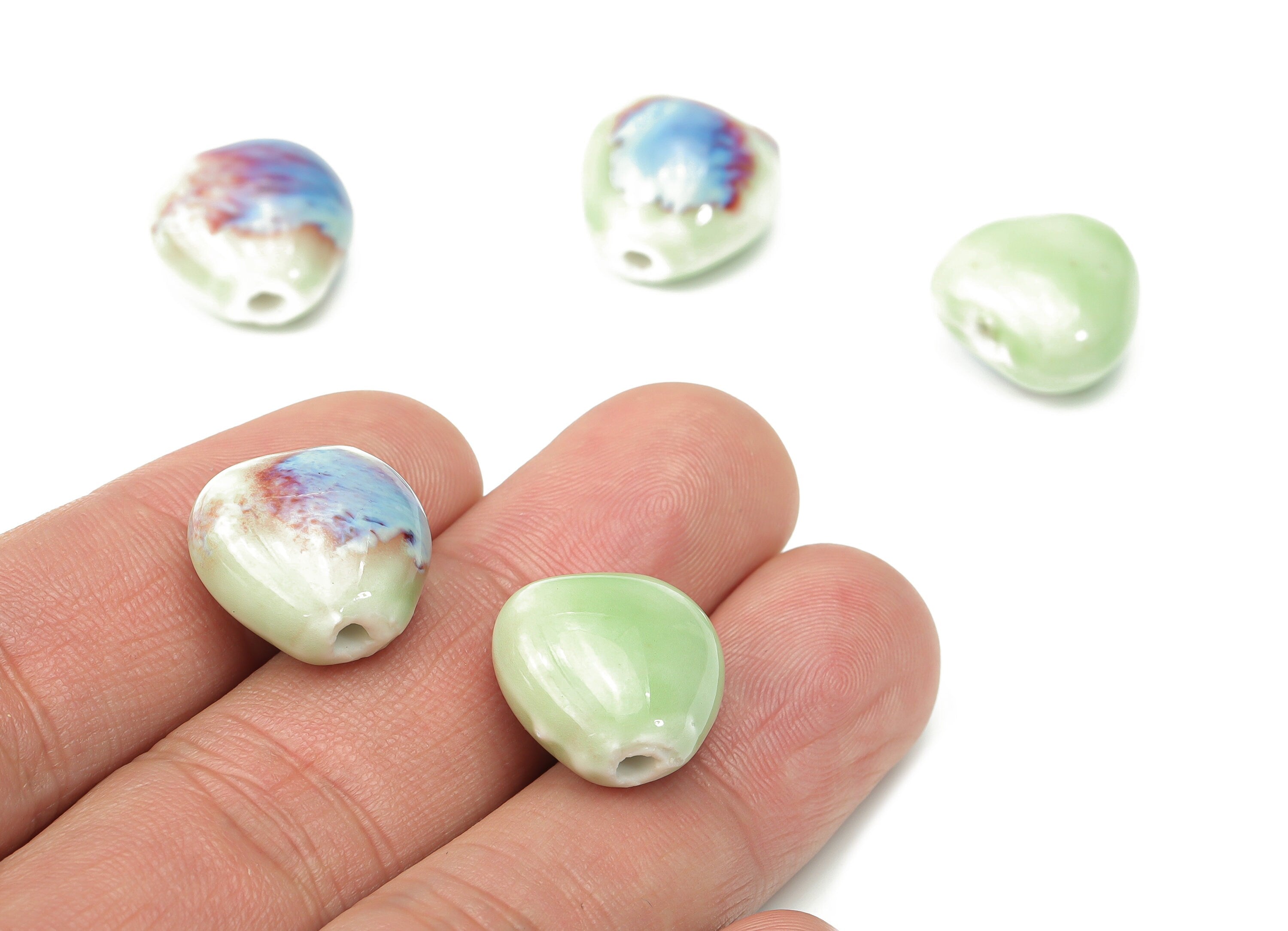 Glazed Ceramic Drop Beads - Carved Teardrop Beads - Handmade Beads - Bracelet Making Beads - Connectors Beads - 16.13x15.14x10.15mm - NS1778 - DOMEDBAZAAR