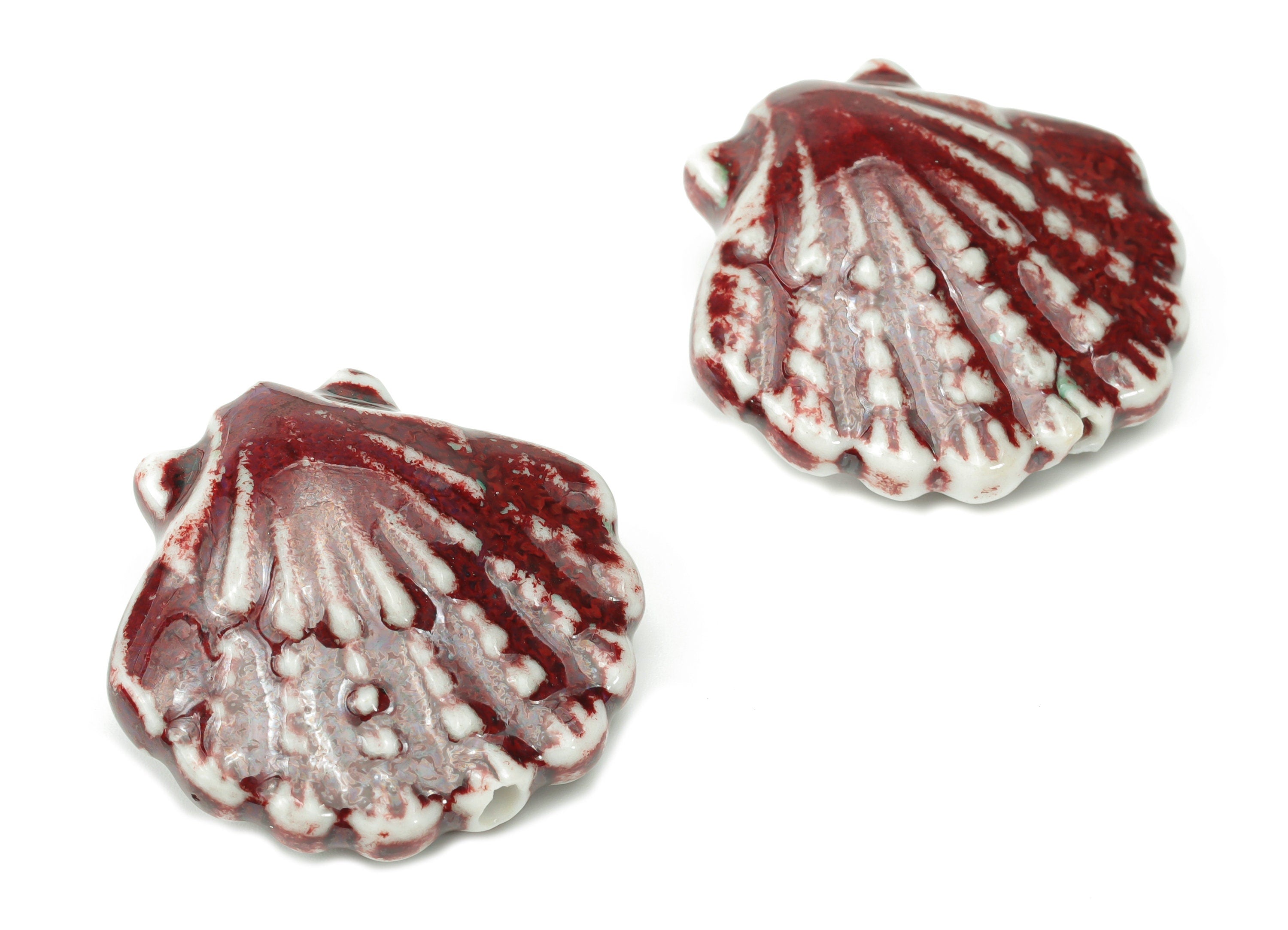Glazed Ceramic Shell Beads - Carved Shell Beads - Handmade Beads - Bracelet Beads - Connectors Beads - 27.36x29.12x11.11mm - NS1822 - DOMEDBAZAAR