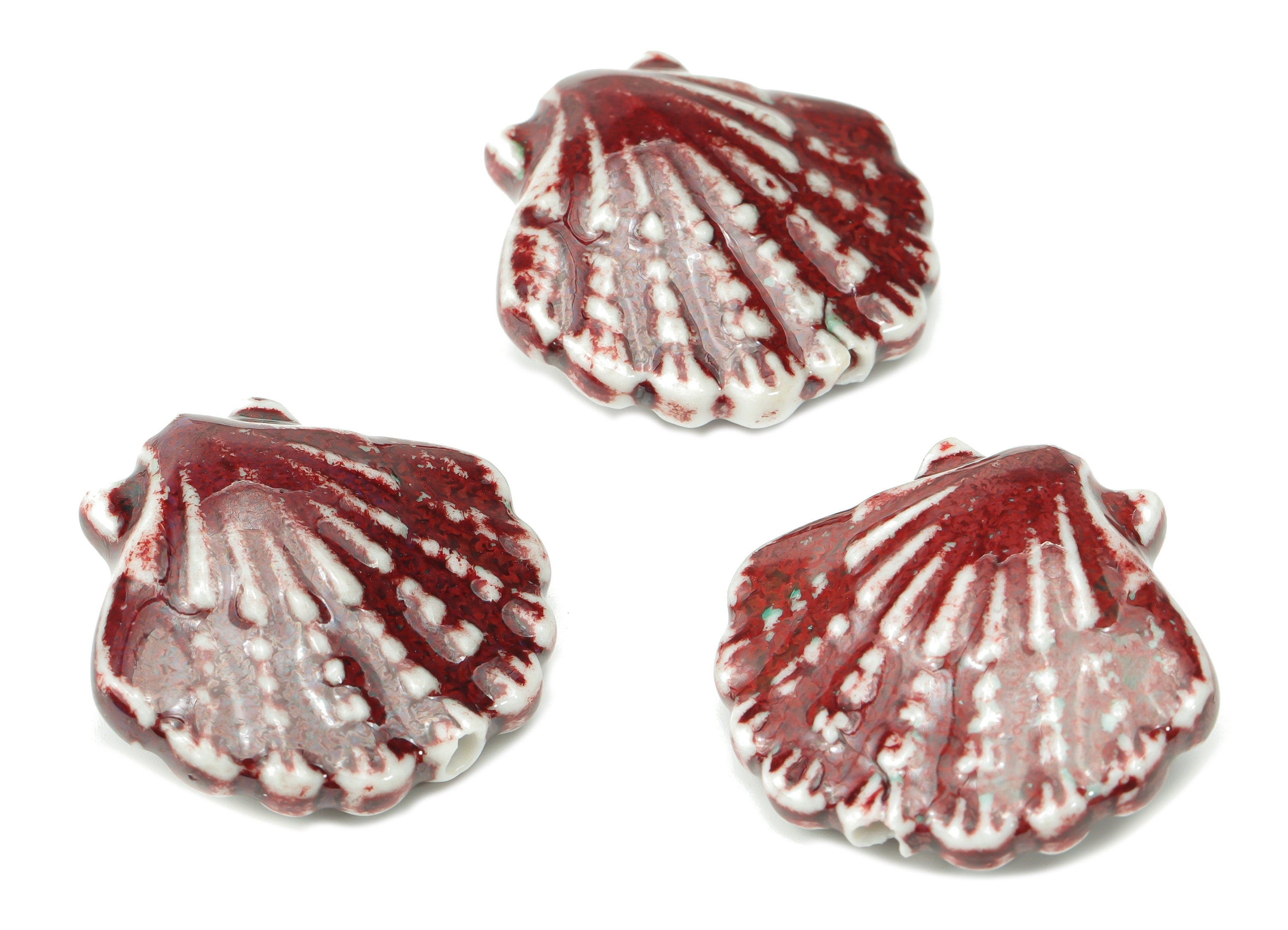 Glazed Ceramic Shell Beads - Carved Shell Beads - Handmade Beads - Bracelet Beads - Connectors Beads - 27.36x29.12x11.11mm - NS1822 - DOMEDBAZAAR